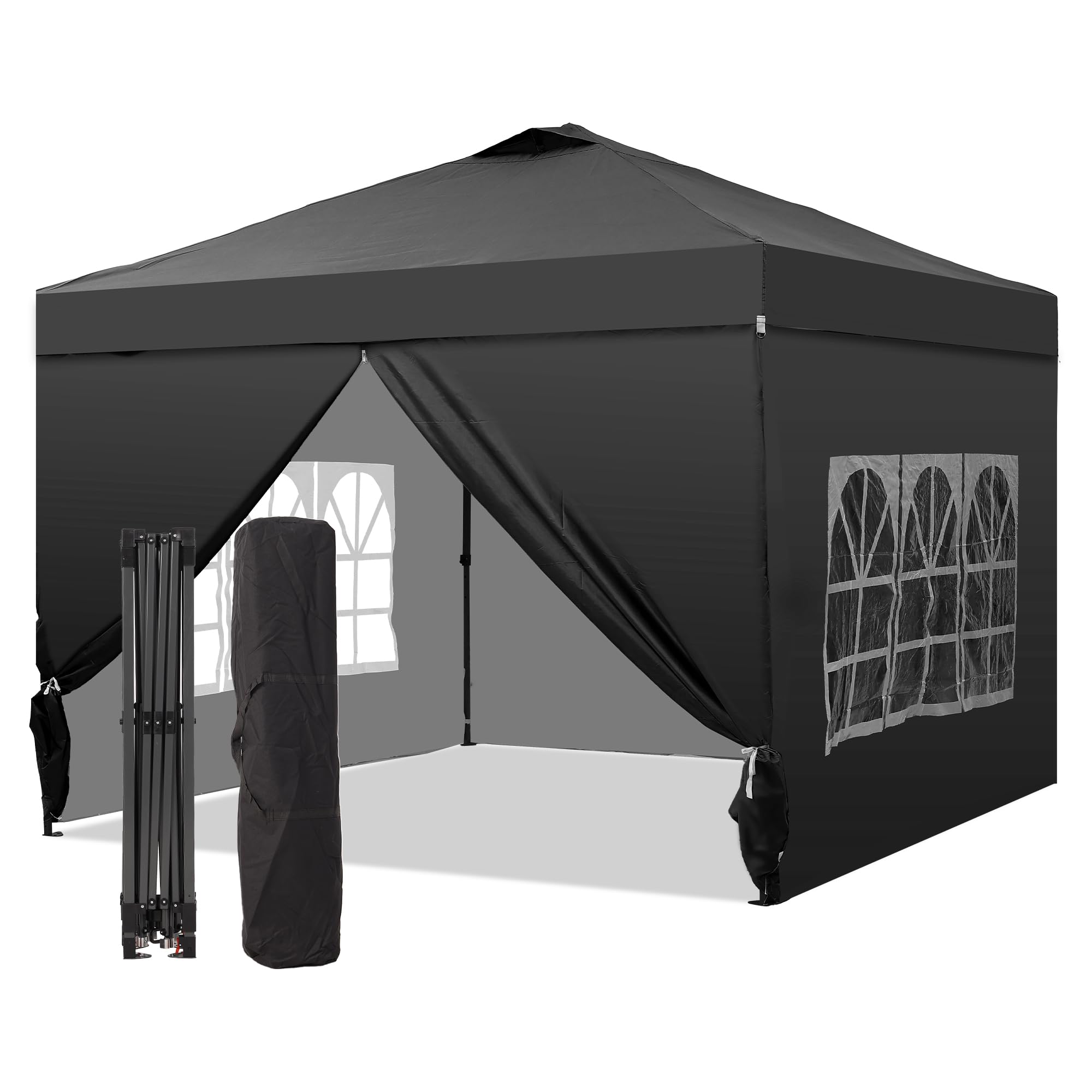 gdy 12x12 pop up canopy tent with 4 sidewalls, easy set up outdoor silver coated beach gazebos, carpas for pool, events, parties, and camping, black.
