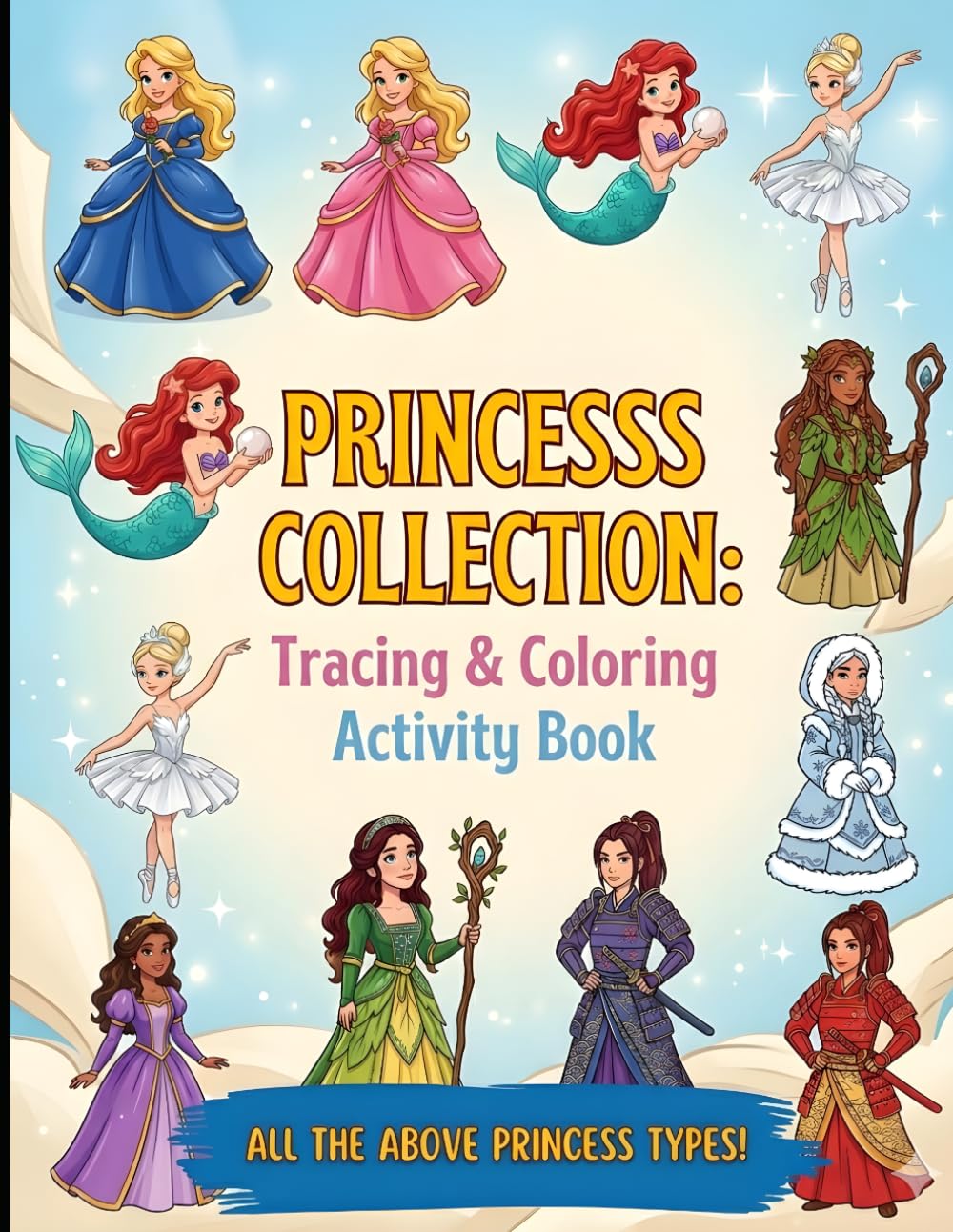 Princesss Coloring and Tracing Book for Kids Ages 4–8: Cute Princesses, Castles, and Magical Scenes | Fun and Easy Coloring Pages for Girls