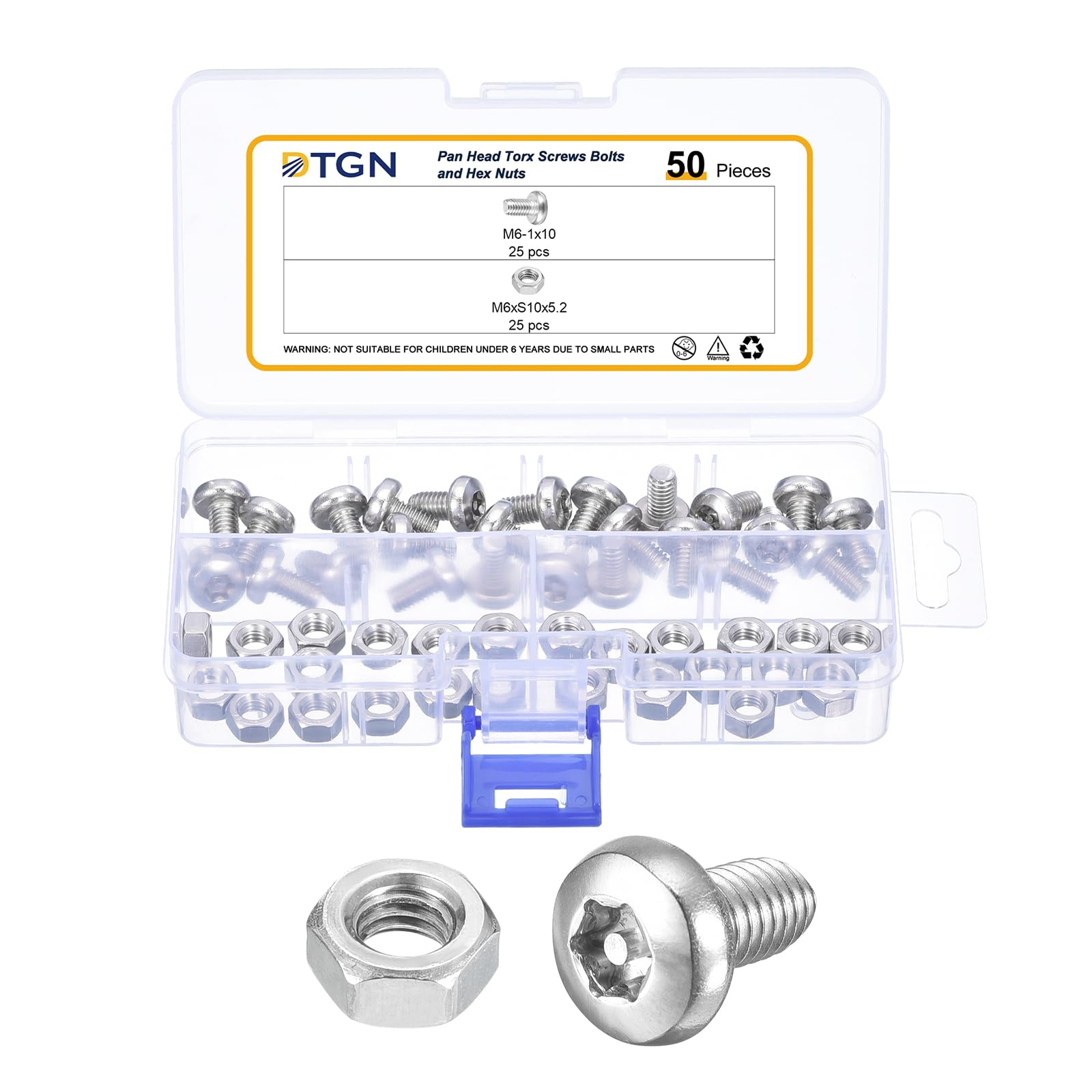 DTGN M6x10mm Pan Head Torx Security Screws, 50Pack, Good for Machinery