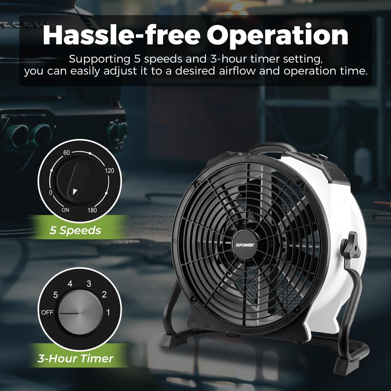 XPower Krachtige industriële hogesnelheidsluchtbeweger voor de hele ruimte, luchtcirculator, multifunctionele vloerventilator met variabele snelheid ( blauw, FC-300 1600CFM