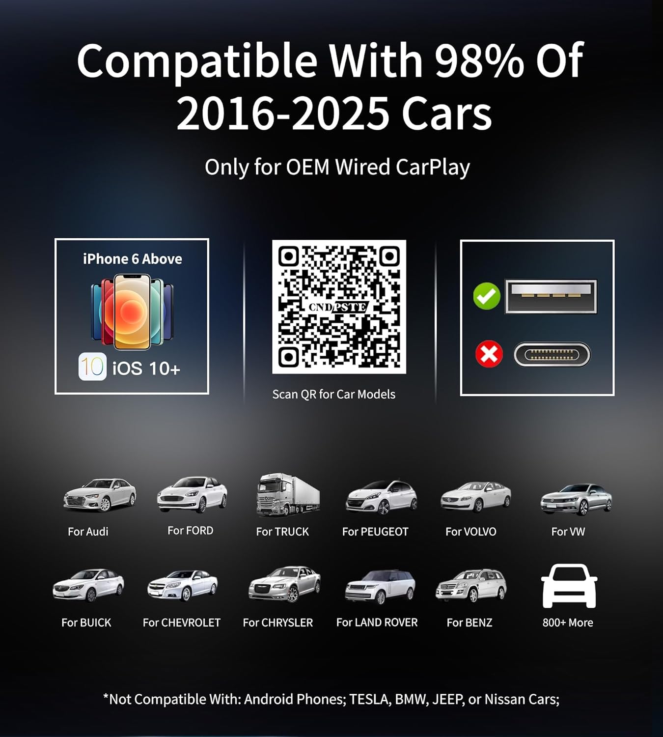 Wireless CarPlay Adapter for Apple [2025 Upgrade] Convert Wired to Mini Wireless Bluetooth Car Play Adapter, Plug and Play Stable Connection Compatible for Cars from 2016 & iOS 10+, Blue - Image 6