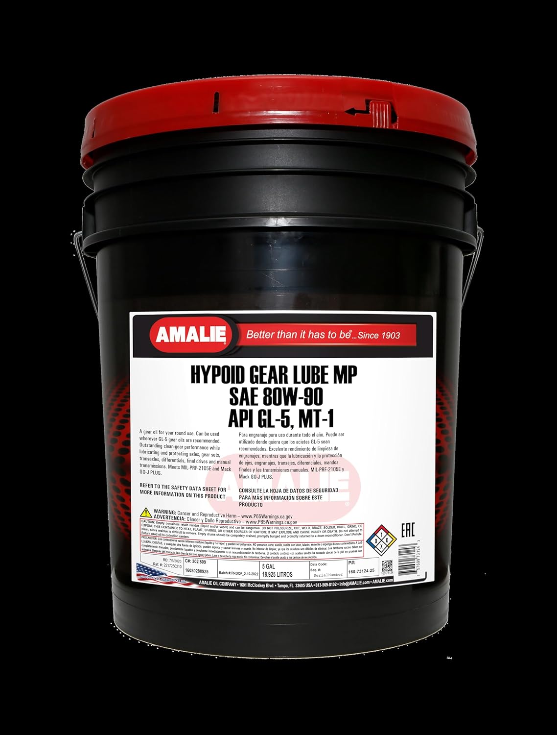 AMALIE HYP GEAR MP GL-5 85W140 (160-73154-25) 5 GALLON PAIL