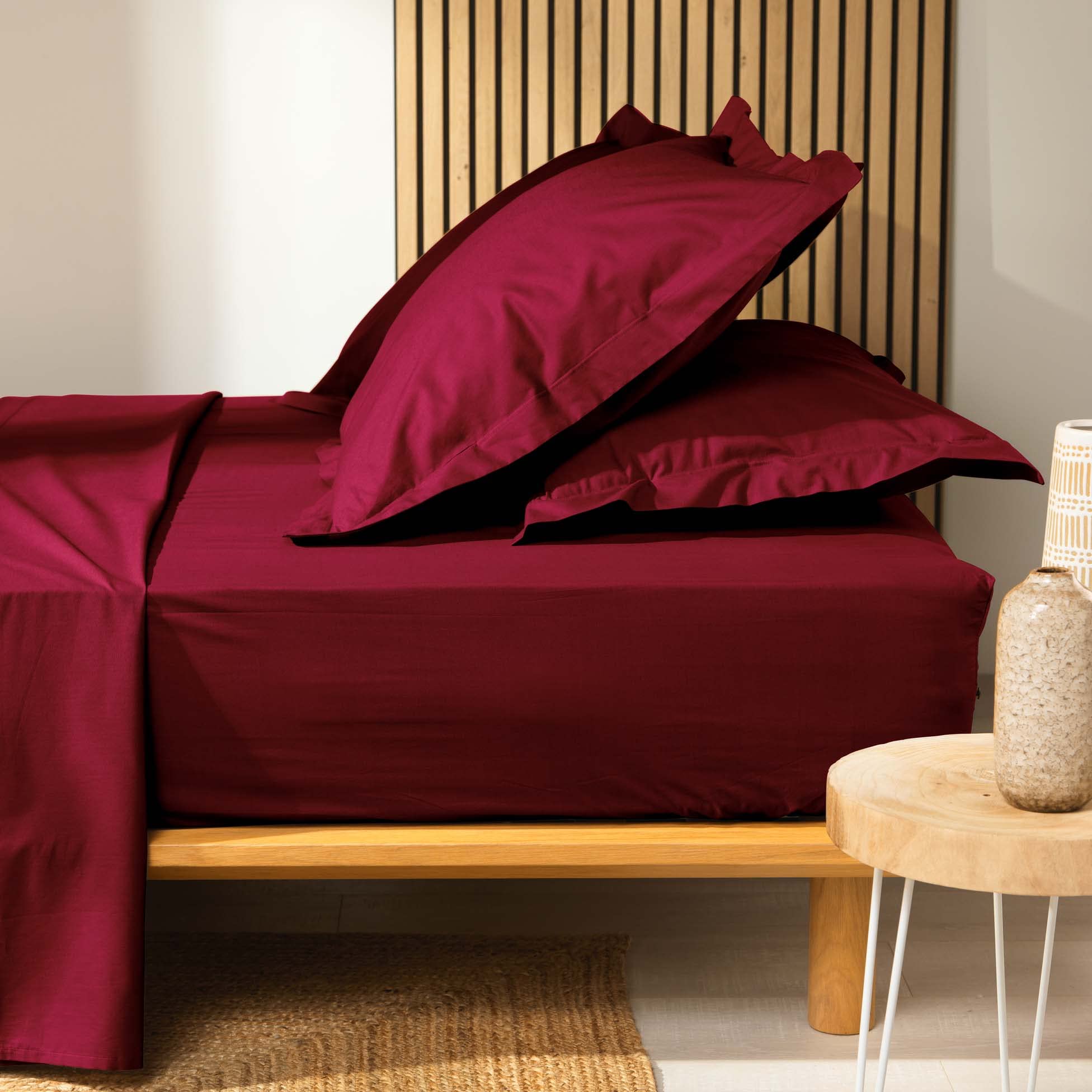 Douceur d'Intérieur Hoeslaken, 180 x 200 cm, 100% biologisch katoen, biolina, bordeaux