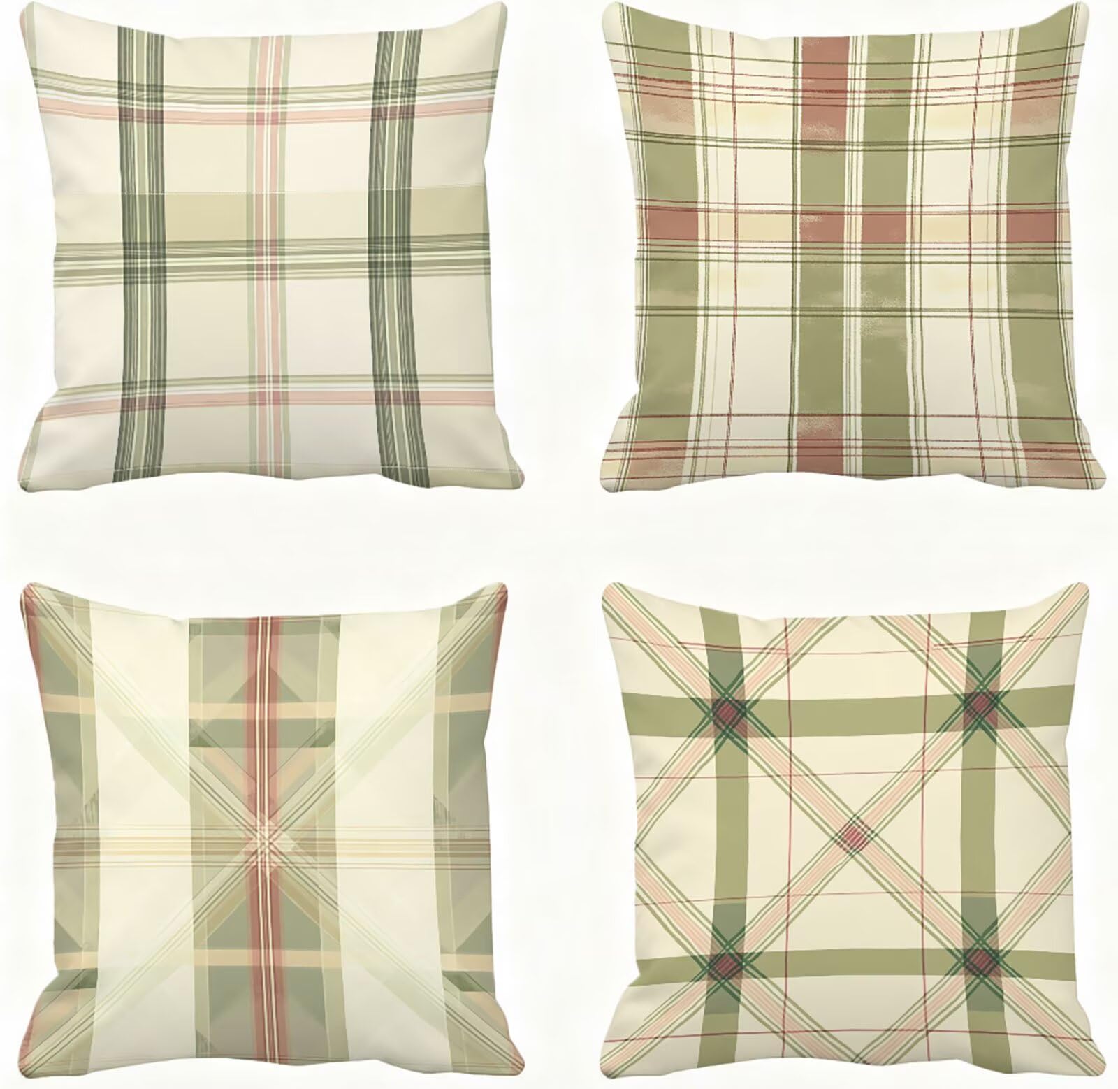 Taie oreiller 45 x 45 super doux motif tartan vert sauge chic
