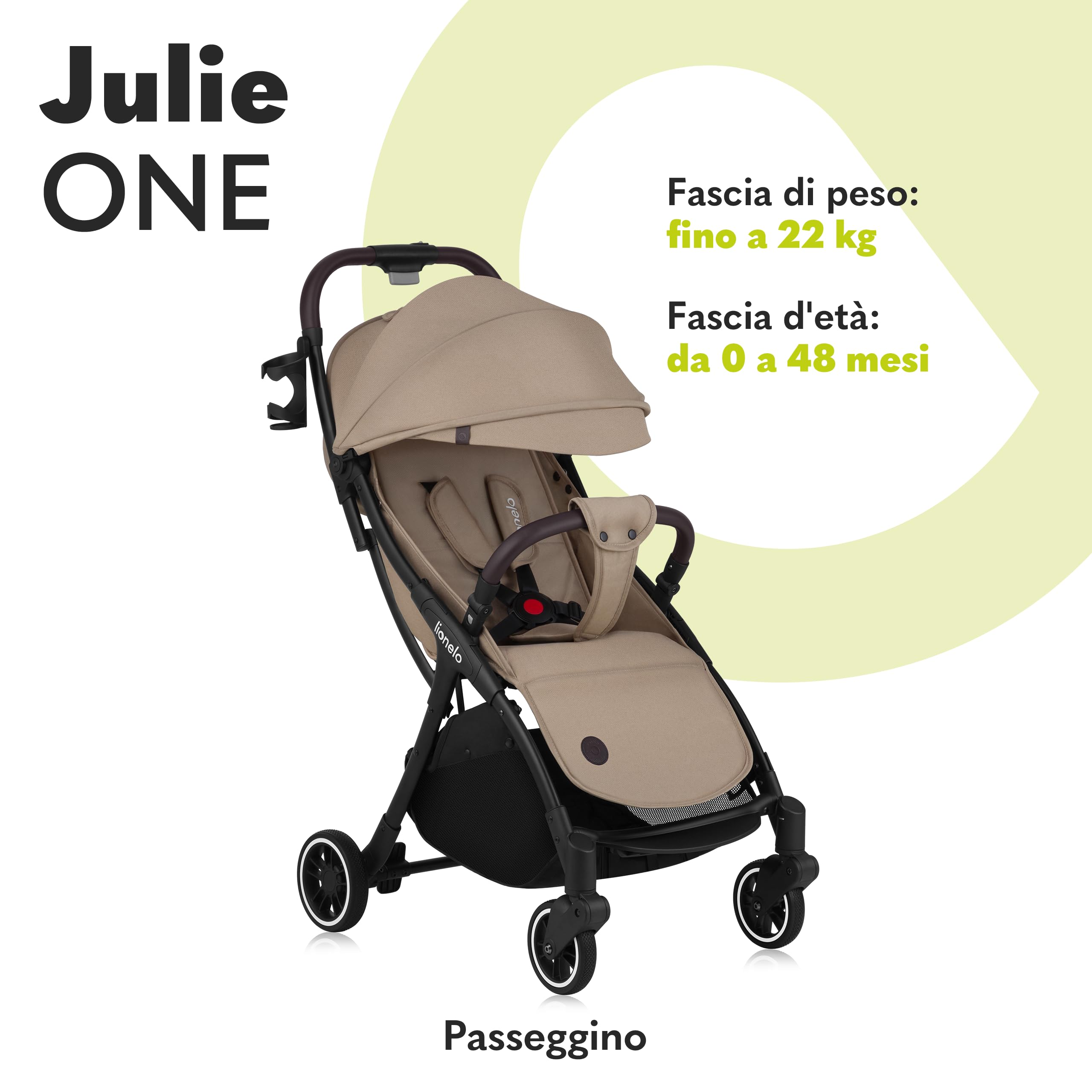LIONELO Julie One Passeggino Leggero Pieghevole dalla Nascita a 22 kg | Schienale Reclinabile in Posizione Sdraiata, Poggiapiedi Regolabile, Zanzariera, Coprigambe, Portabibite e Borsa