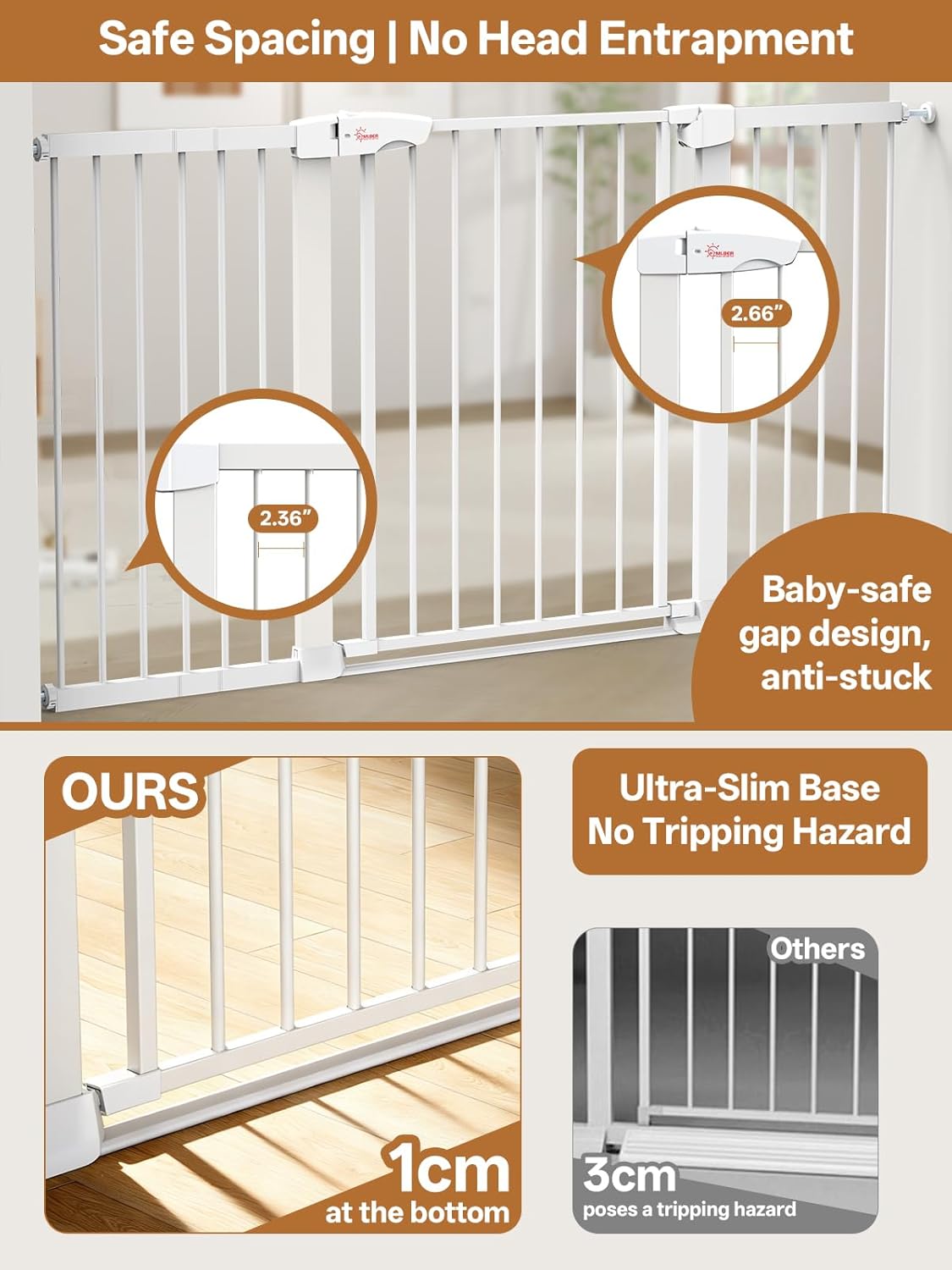 Baby Gate for Indoor Stairs & Doorways: Wide Expandable 27.9-42.1" Metal Safety Gate - Toddler Pets 30" Tall Dog Gate with Easy Install Pressure Mount Dual Lock & 2-Way Swing, White.