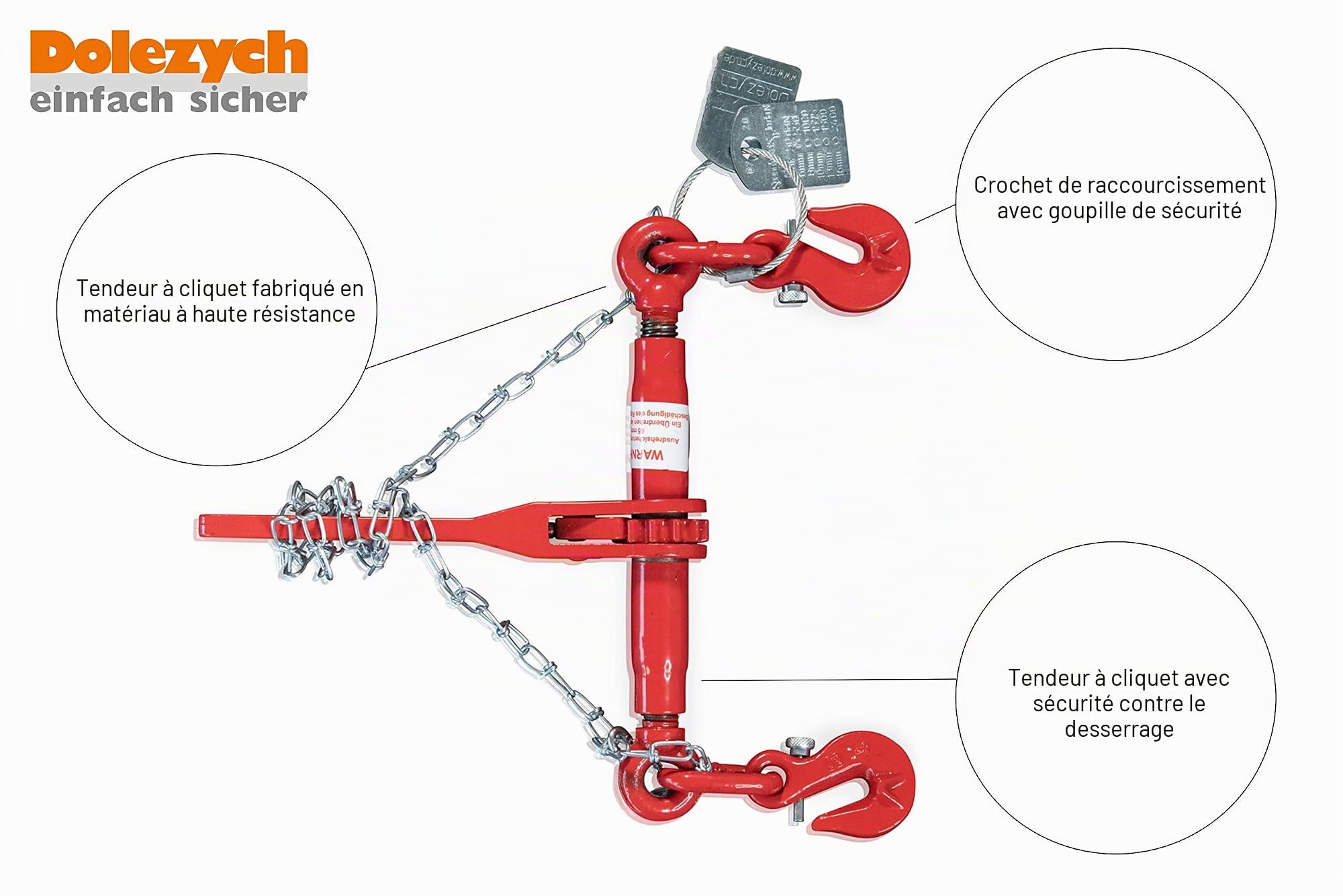 Dolezych Tendeur à Cliquet Dolezych avec Crochets Parallèles pour Chaîne 8 Mm, Lc 4000 daN - Rouge