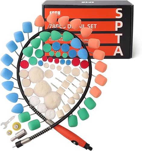 SPTA 77 piezas de almohadillas pulidoras con kit de almohadillas de espuma surtidas utilizadas en herramientas rotativaspulidoras, taladro eléctrico