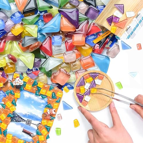 400G Mixed Color Mosaic Tiles, Betterjonny Glass Mosaic Tiles Assorted Shapes Glitter Small Mosaic Tiles Colorful Irregular Crystal Mosaic Tiles Diy Handmade Decor #TOP21