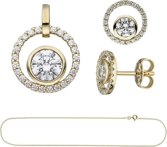 Jobo Damen Schmuck-Set 8 Karat 333 Gold mit Zirkonia Kette 45 cm