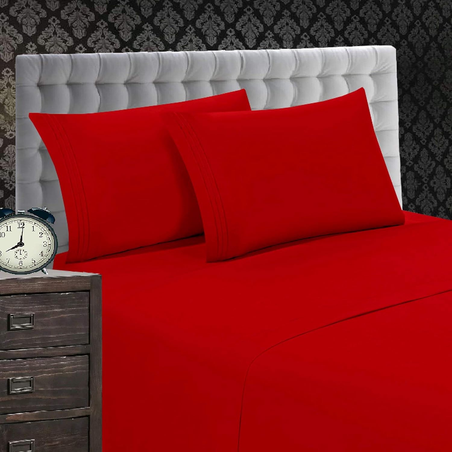 Elegant Comfort 1500 Premier Luxury Hotel Quality Softness Wrinkle and Fade Resistant 4-Piece Bed Sheet Set, Deep Pocket up to 16inch, California King, Red