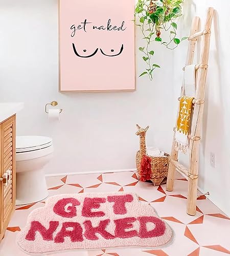 Miniatura 5 de Alfombra de baño rosa con forma irregular, divertida alfombra de baño, decoración de baño pequeña preparada, alfombra de baño estética divertida