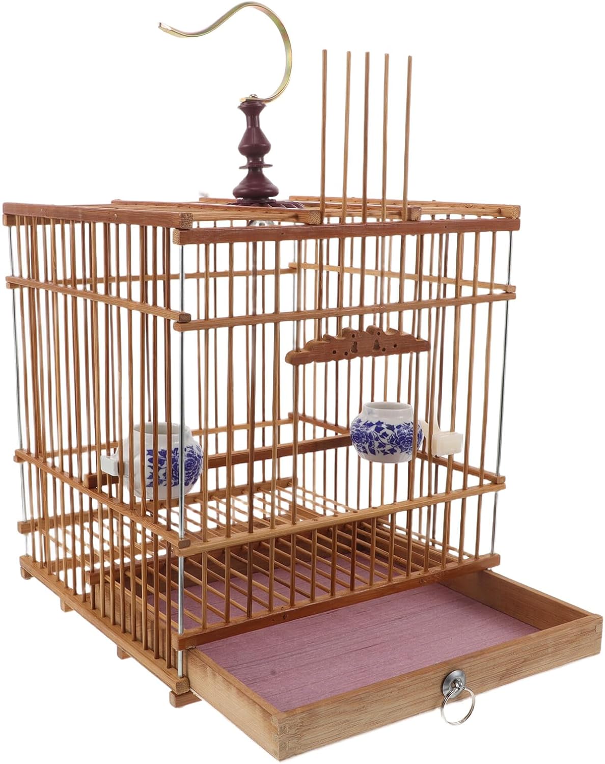 Happyyami Rectangular Bird Cage for Small Birds and Finches with Hanging Hook, Handmade Charcoal Cage Suitable for Balcony and Indoor Use