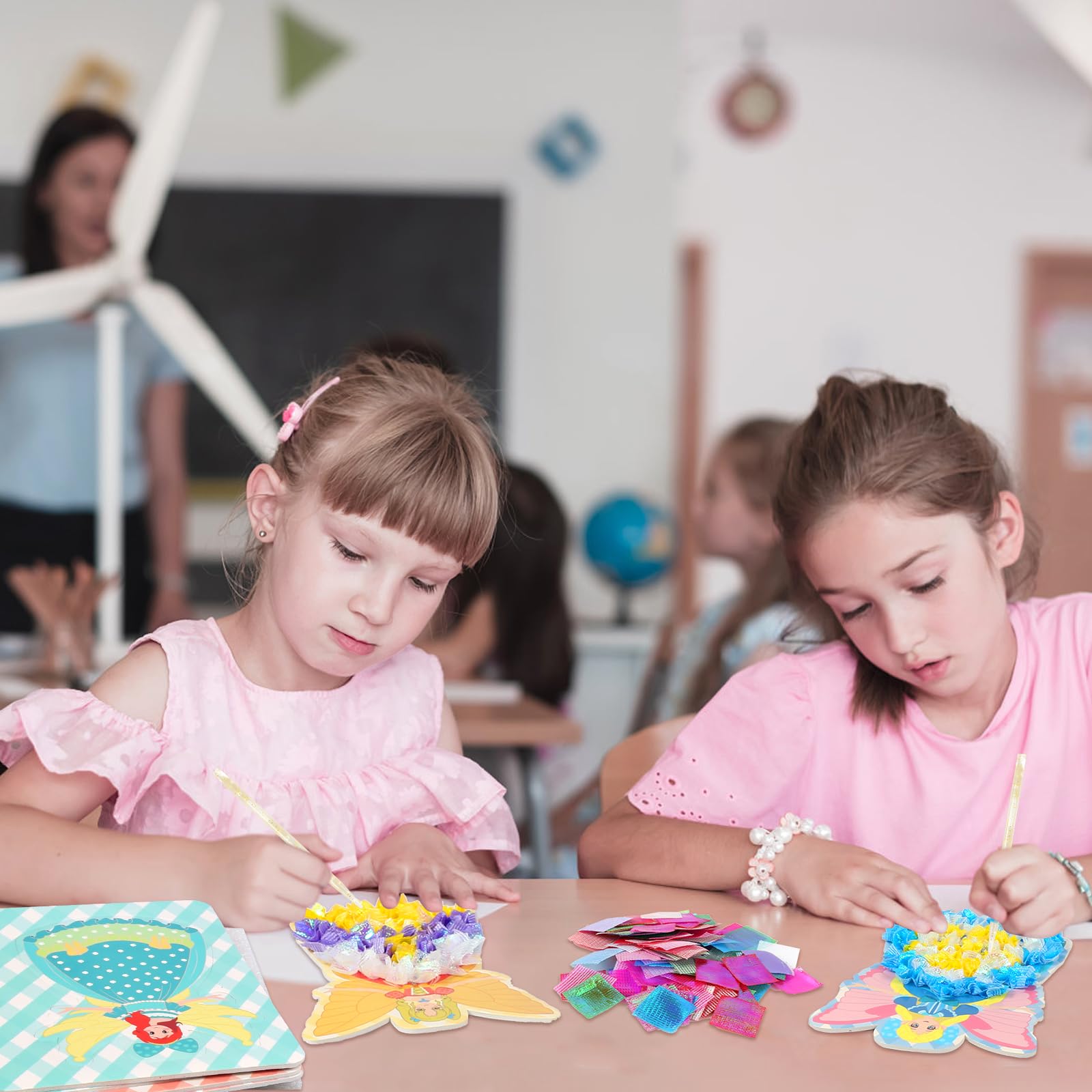 Kit DIY Papillon MONCAP - 12 Pochoirs, 1400 Tissus Colorés - Artisanat Enfant 3+ Ans - Cadeau Créatif