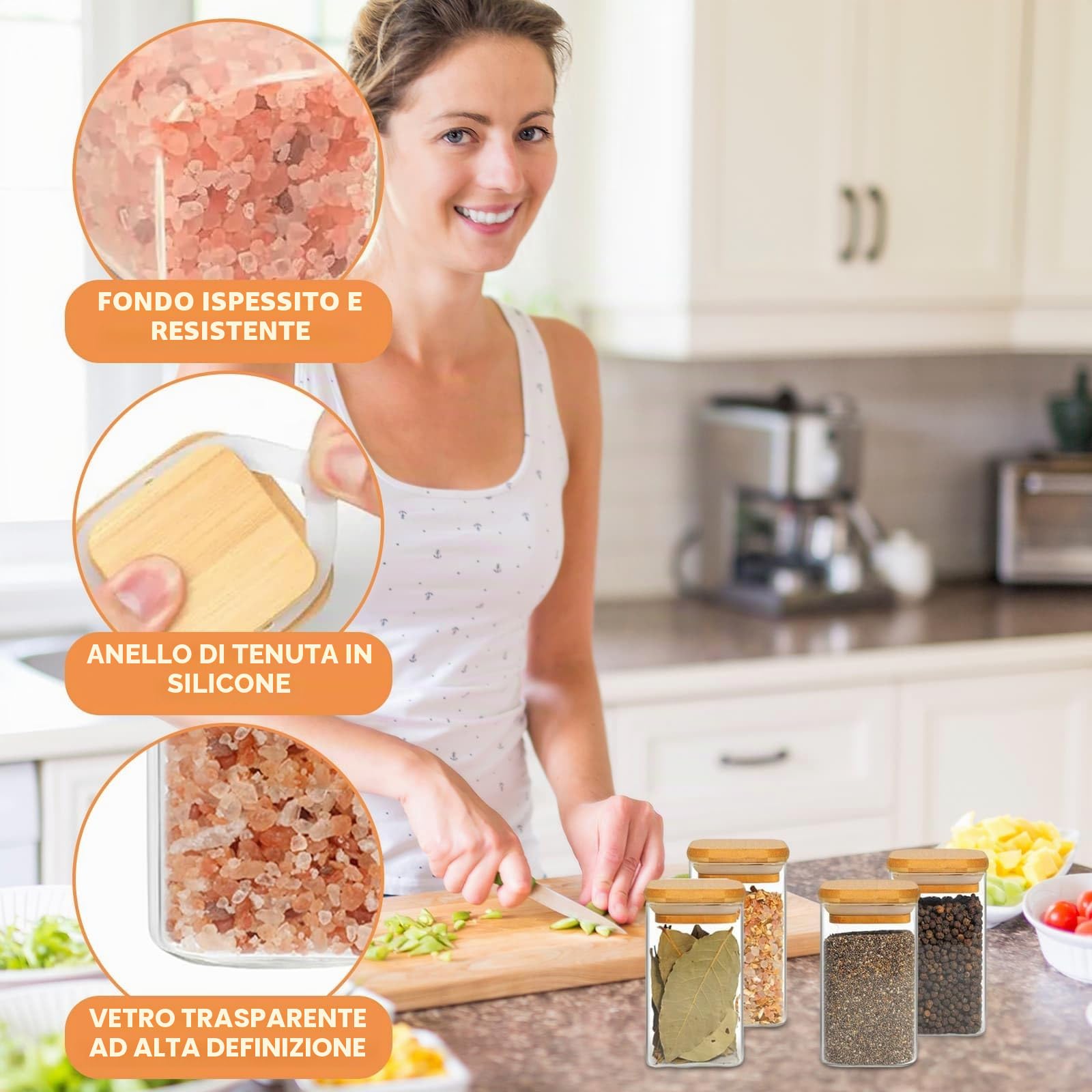 DYUEE 12 barattoli per spezie in vetro con coperchi in legno, 250 ml, quadrati, con etichette bianche e penna, contenitori ermetici in vetro per spezie, sale, zucchero, semi, noci