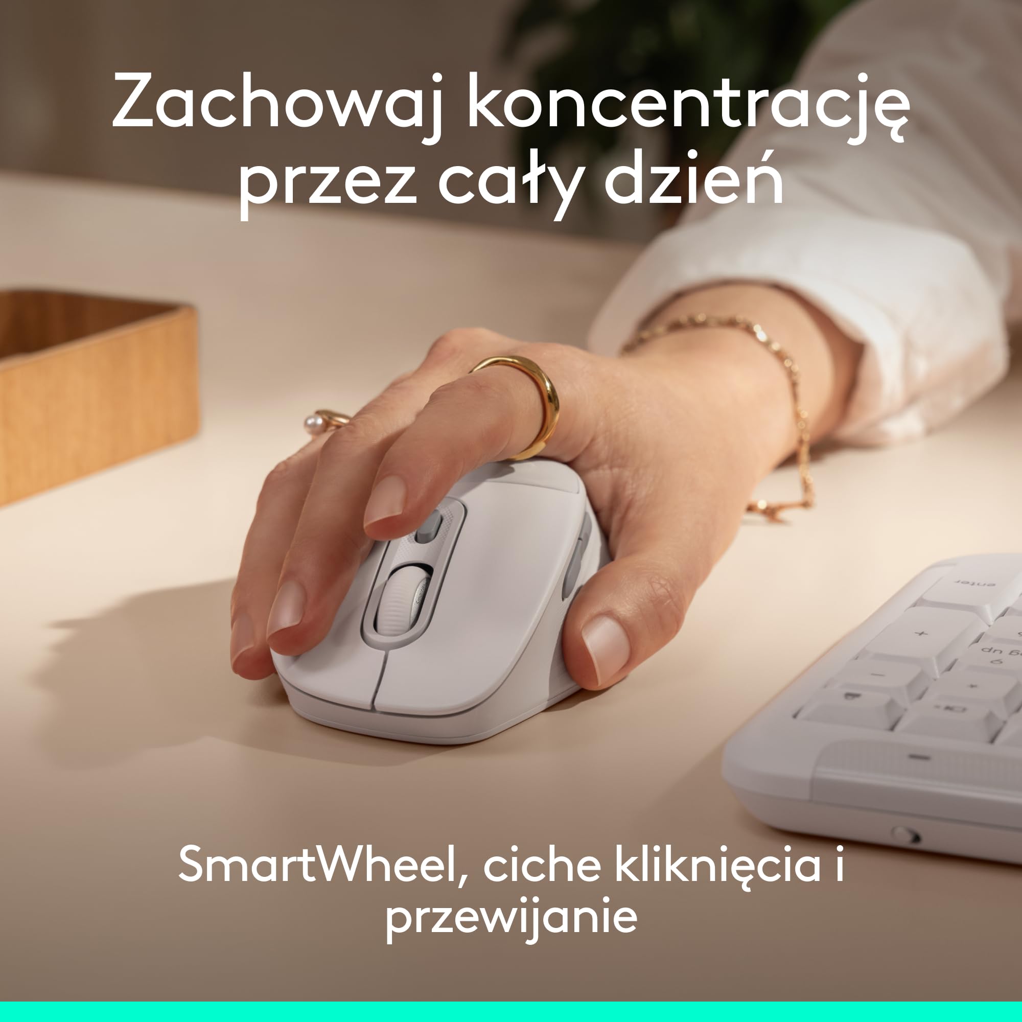 Logitech Signature Comfort Plus M850 L, bezprzewodowa mysz, mysz Bluetooth z poduszką na dłoń, bezdźwięcznymi kliknięciami, 24-miesięczną baterią, konfigurowalnymi przyciskami,Windows,Mac, iPad -Biały