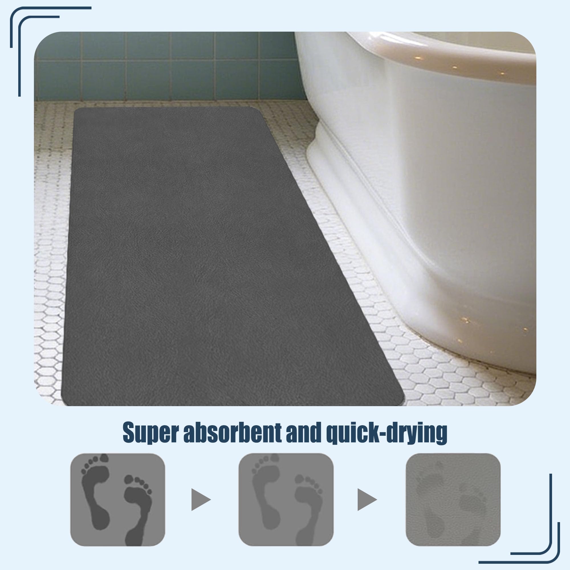 Tapis Salle de Bain Diatomite 40 x 90 cm Séchage Rapide Ultra Absorbant Diatomite à Séchage Rapide Facile à Nettoyer pour La Salle de Bain, Douche, Baignoire Ou comme, Gris Foncé
