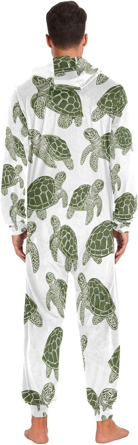 Turtle Ocean Nautical Coastal Sea Adult Onesie Pajamas Novelty One Piece Costume Sleepwear Jumpsuits Matching PJS