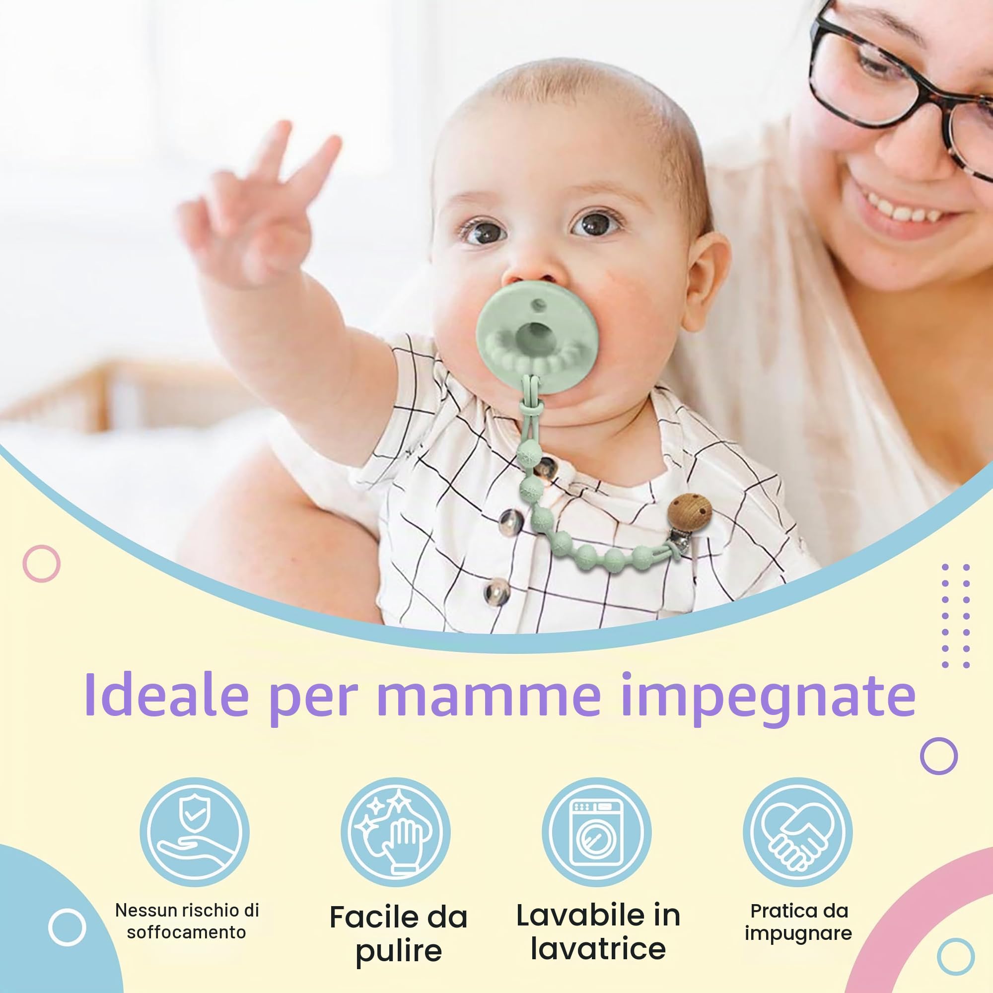 Catenella Portaciuccio - Porta Ciuccio: Set 2 PCS Con Catenella Ciuccio, Portaciuccio Mam Clip per Tenere Pulito Il Ciuccio Del Tuo Bambino