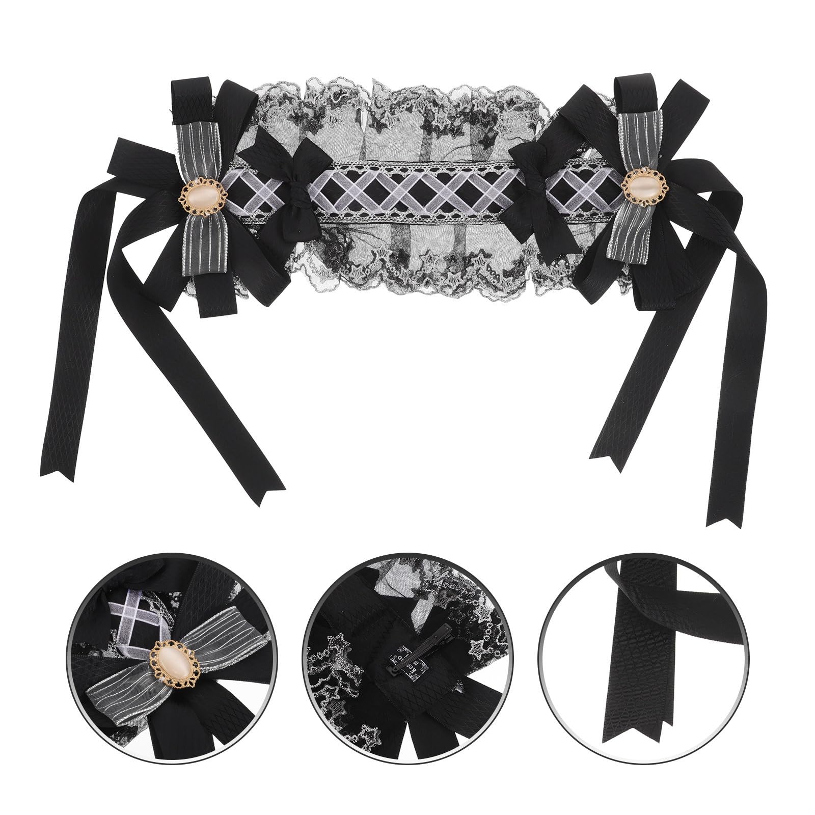 Sewroro 3 Piezas Diadema Lolita de Encaje Negro Lazo para Niña, Banda Pelo Suave y Cómoda, Accesorios Vintage para Cosplay y Fiestas de Rol