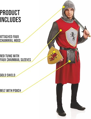 Miniatura 3 de fun shack Disfraz medieval para hombre, disfraz de caballero medieval para hombre, disfraz de caballero adulto, disfraz de caballero para hombres