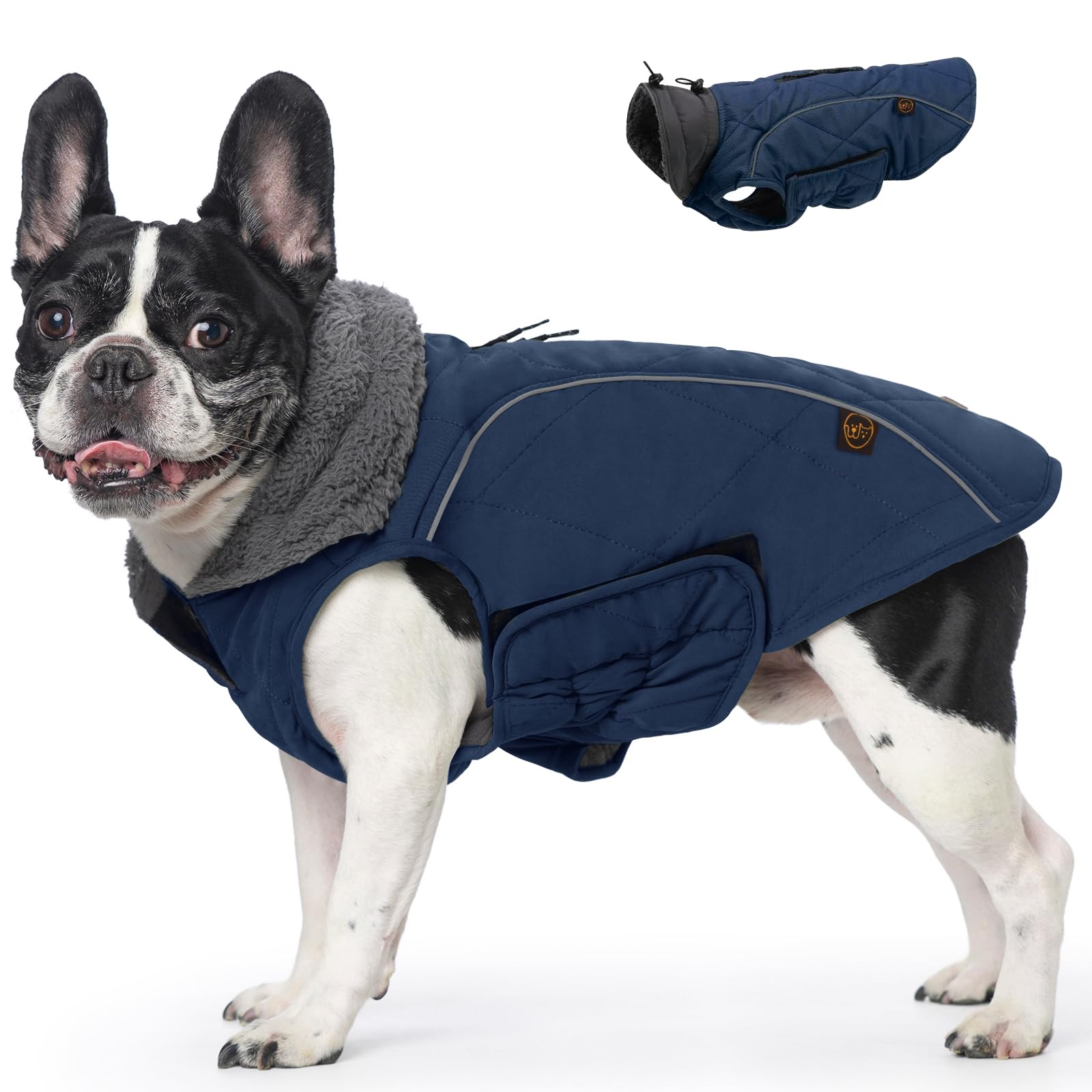 EMUST Dog Coats Winter, Thick Dog Clothes for Medium Dogs Boy, Coats for Dogs Winter with Harness Hole, Dog Coats for Cold Weather, Dark Blue, M — view 9
