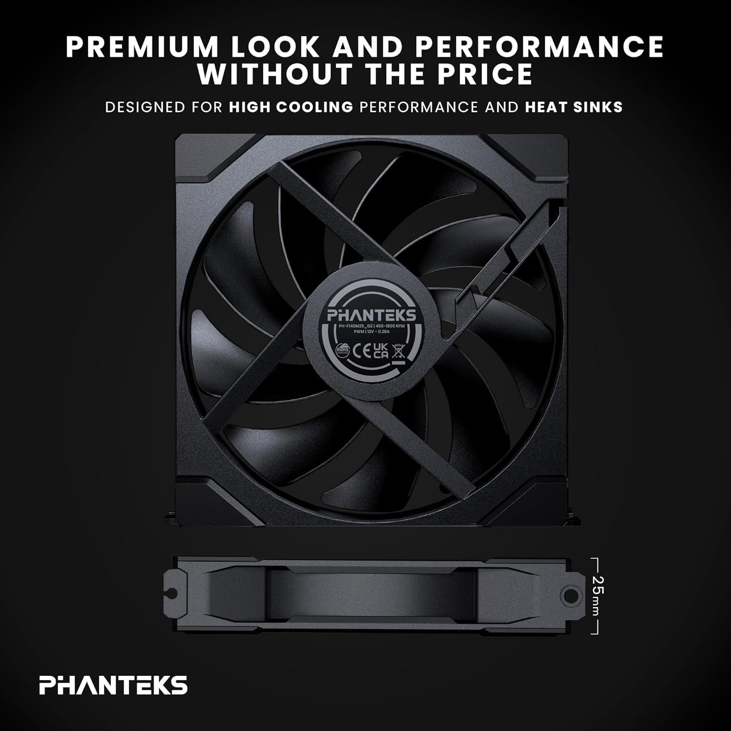 Phanteks M25-140 Gen2 3-Pack Daisy Chain 140mm PWM High Performance Cooling Fan Black