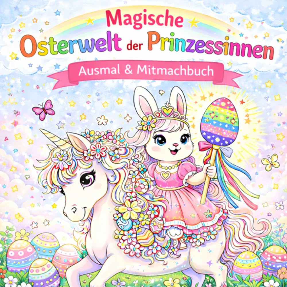 Magische Osterwelt der Prinzessinnen Ausmal & Mitmachbuch: „Ausmalen, Basteln und Mitmachen – Prinzessinnen, Osterhasen, Einhörner & magische Szenen für Kinder“
