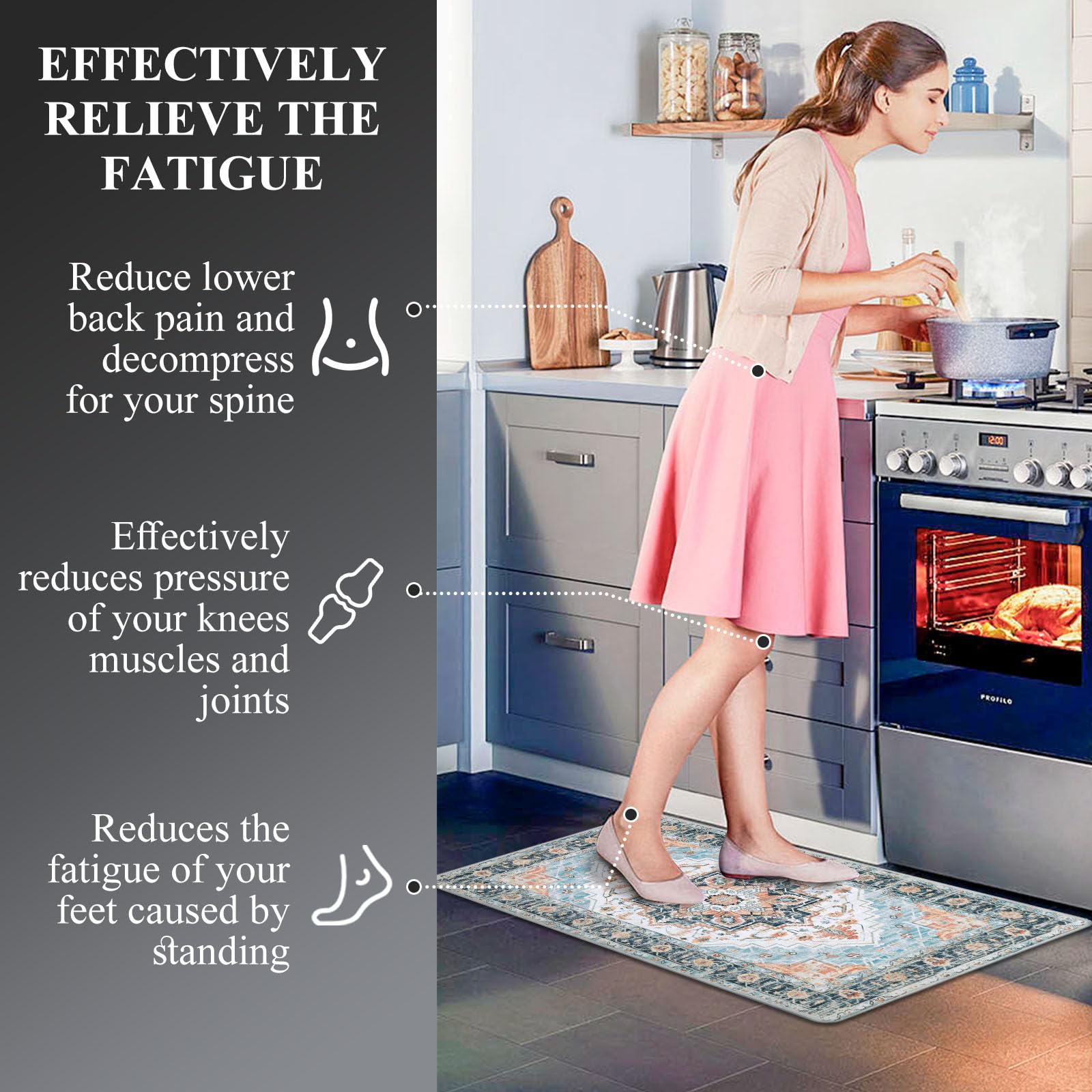 Boho - 3 Alfombrillas antifatiga para Cocina, Resistentes a Las Manchas, Parte Inferior Antideslizante, Comodidad ergonómica de PVC, Impermeable y Duradera, Estilo Granja