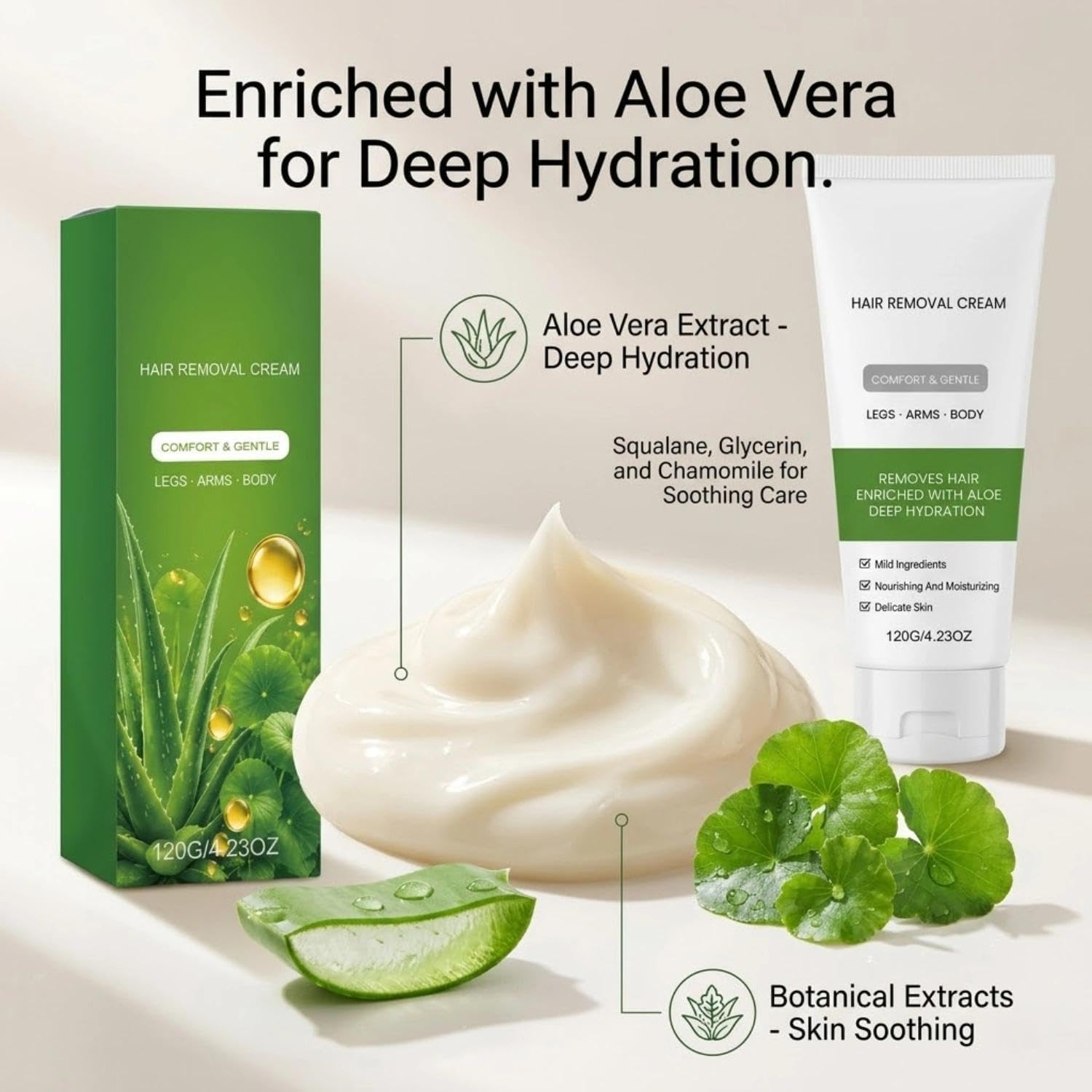 Hair Removal Cream For Women & Men – Gentle & Fast Body Hair Remover With Aloe Vera & Vitamin E, Smooth Skin, Suitable For Legs, Arms & Body(3PCS)