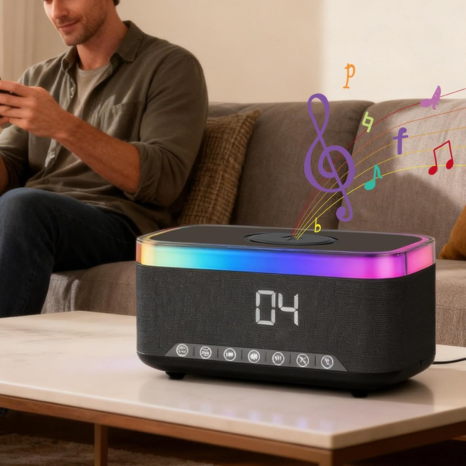 Versatile Wireless Charging Alarm Clock, Multi-Function Sleep and Sound Device, Easy Use Feature, Quick Charge Functionality, Clock with Modern Practical, Ideal for Home Workplace Desktop Bedside