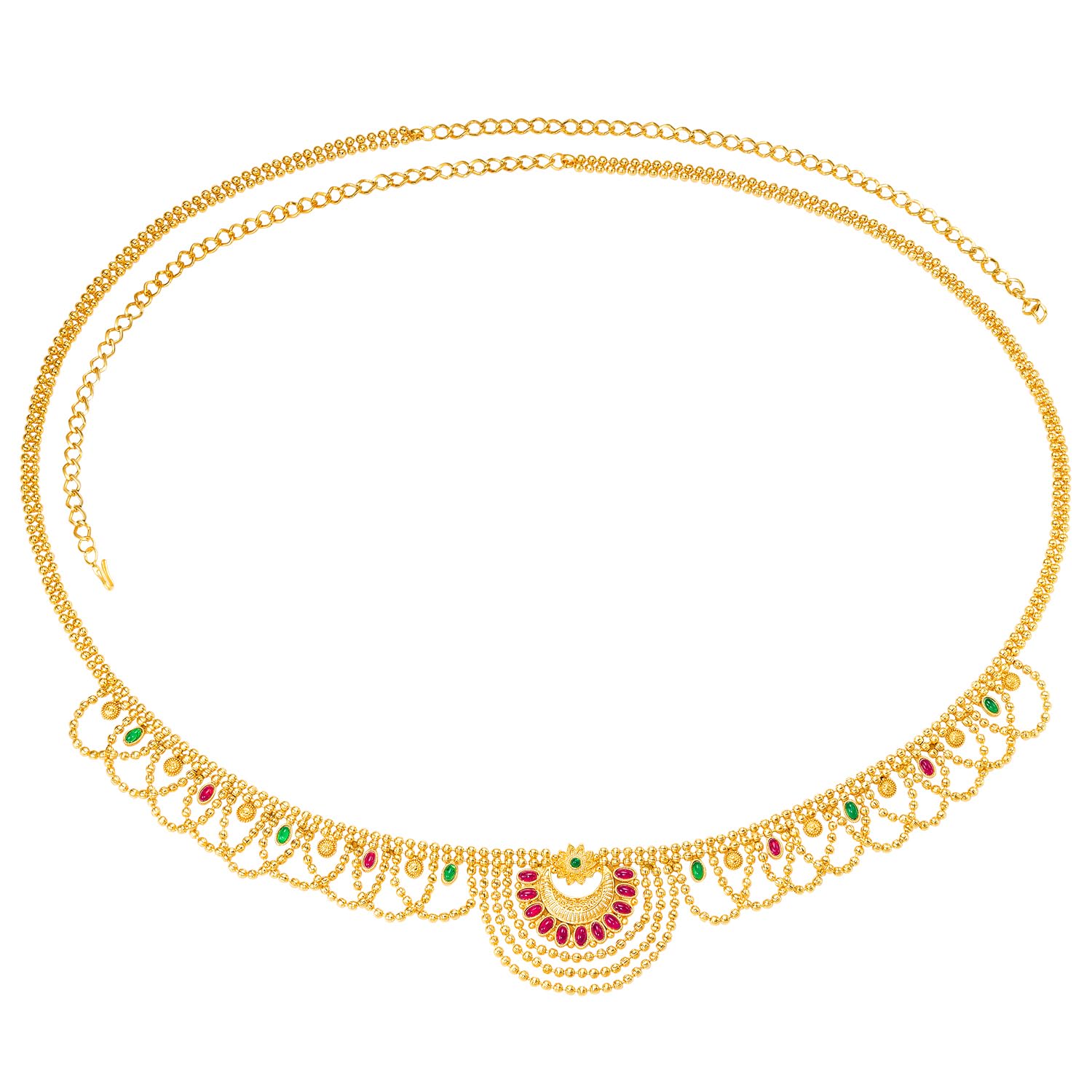 Ethnic Belly Chain Kamarband for Women & Girls | Gold Plated | Faux Ruby Emerald Studded | Festive Bridal Jewellery | Anniversary Birthday Gift for Her-image-33