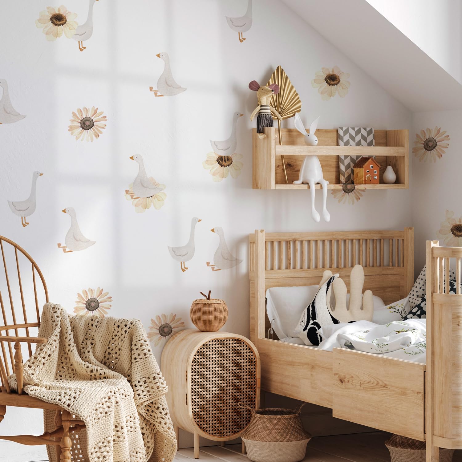 Neukids Boho Geese Wall Stickers，Flowers Decals for Stickers for Kids Bedrooms Livingroom Kindergarten Window Peel and Stick Wall Decor