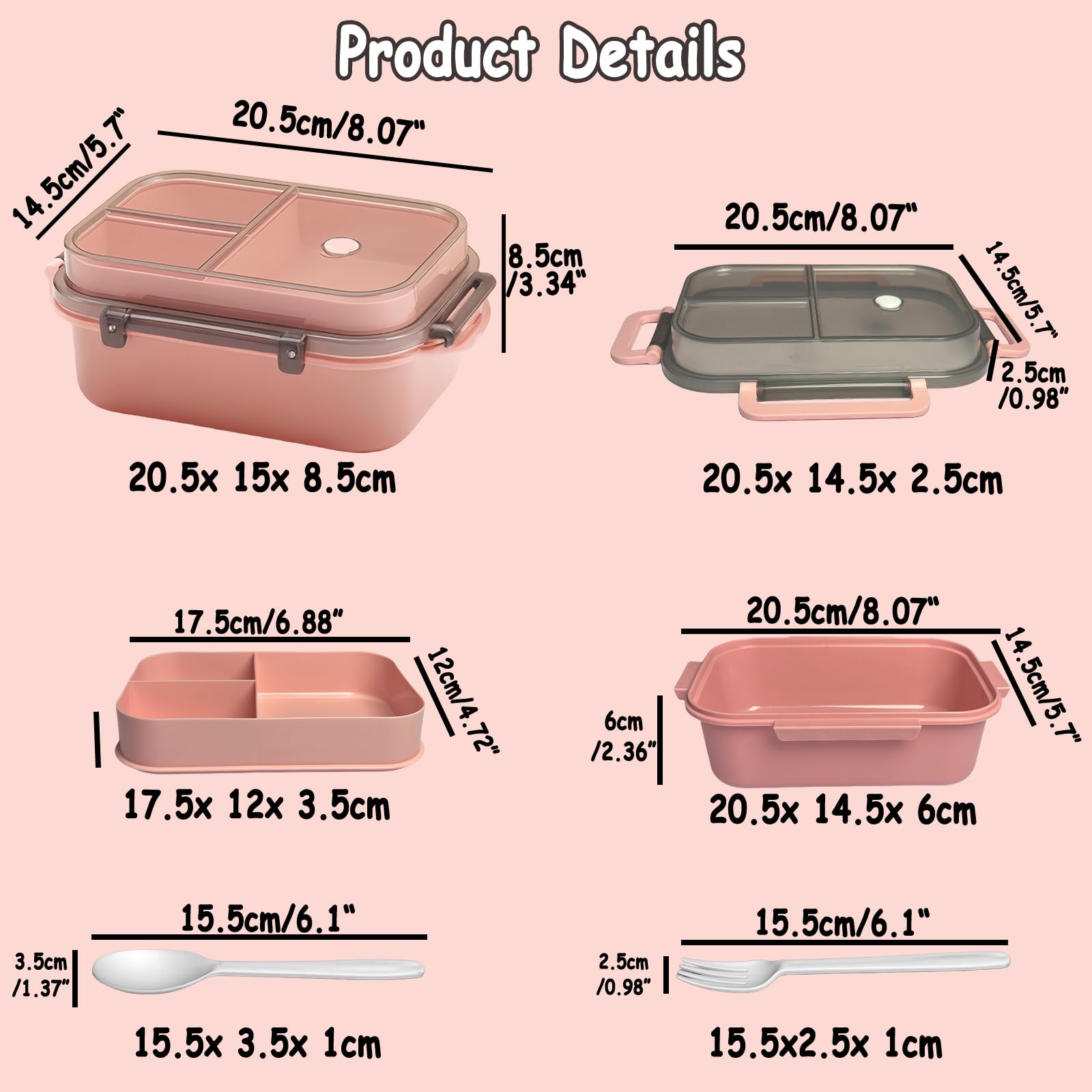 Echehi Portable Lunch Boxes, 2 Layers All-in-One Stackable Lunchbox Utensil Set for Dining Out Work, Picnic. Pink - Image 3