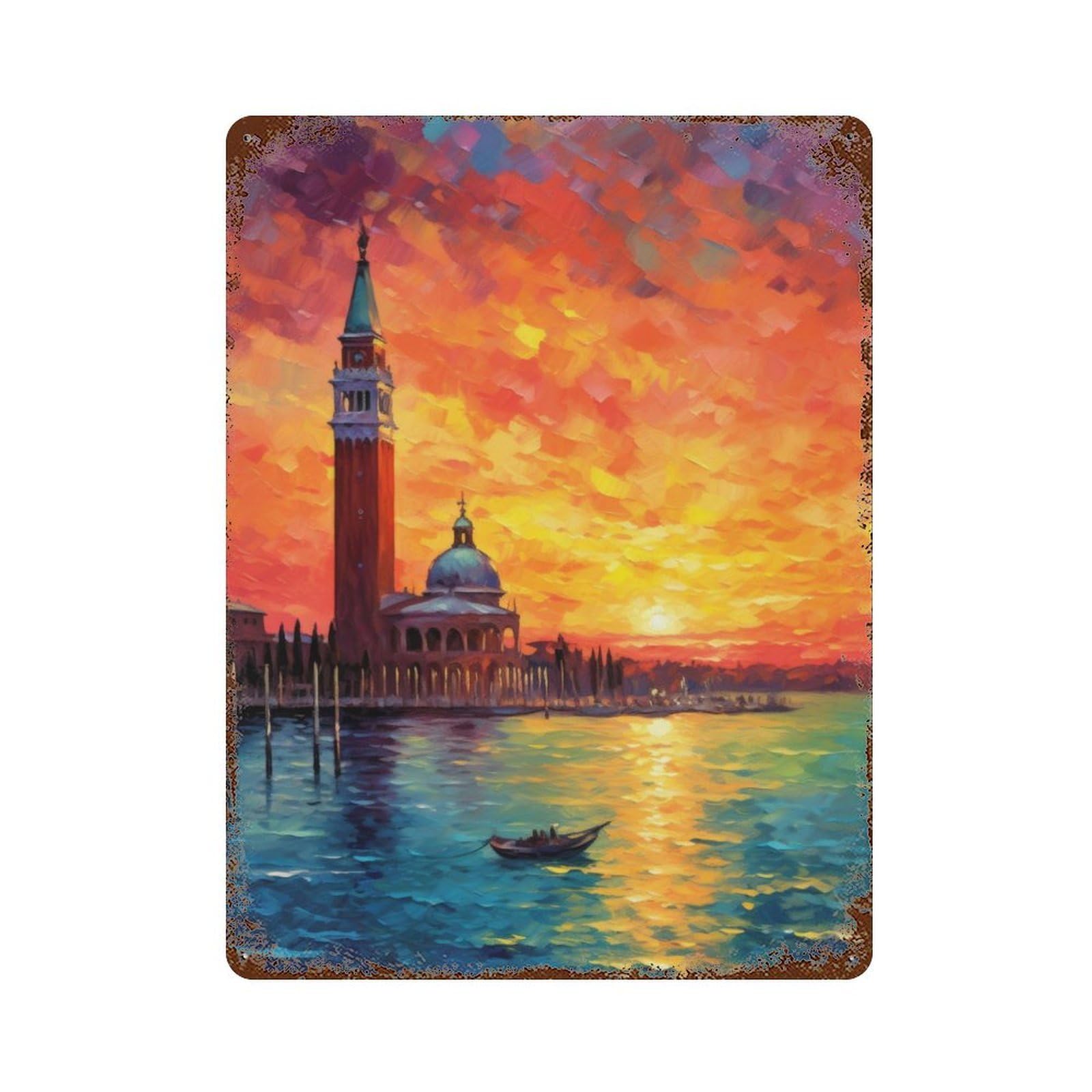 Piazza San Marco 15.7"x11.8" Vintage Rust Metal Sign, Shabby Chic Decor for Garage, Bar And Workshop Decor