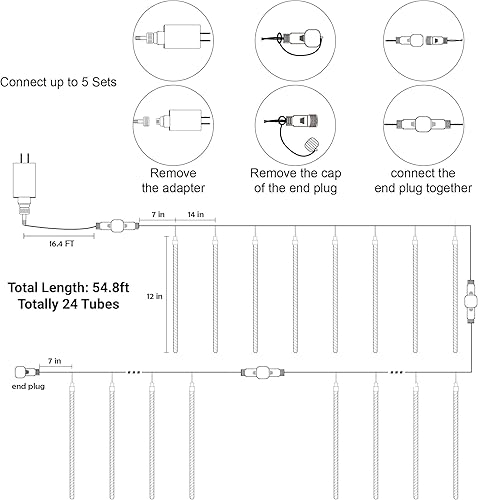 Miniatura 5 de 24 tubos de luces de lluvia de meteoritos, luces patrióticas de carámbanos al aire libre, luces patrióticas de 12 pulgadas, 3 x 288 luces LED de