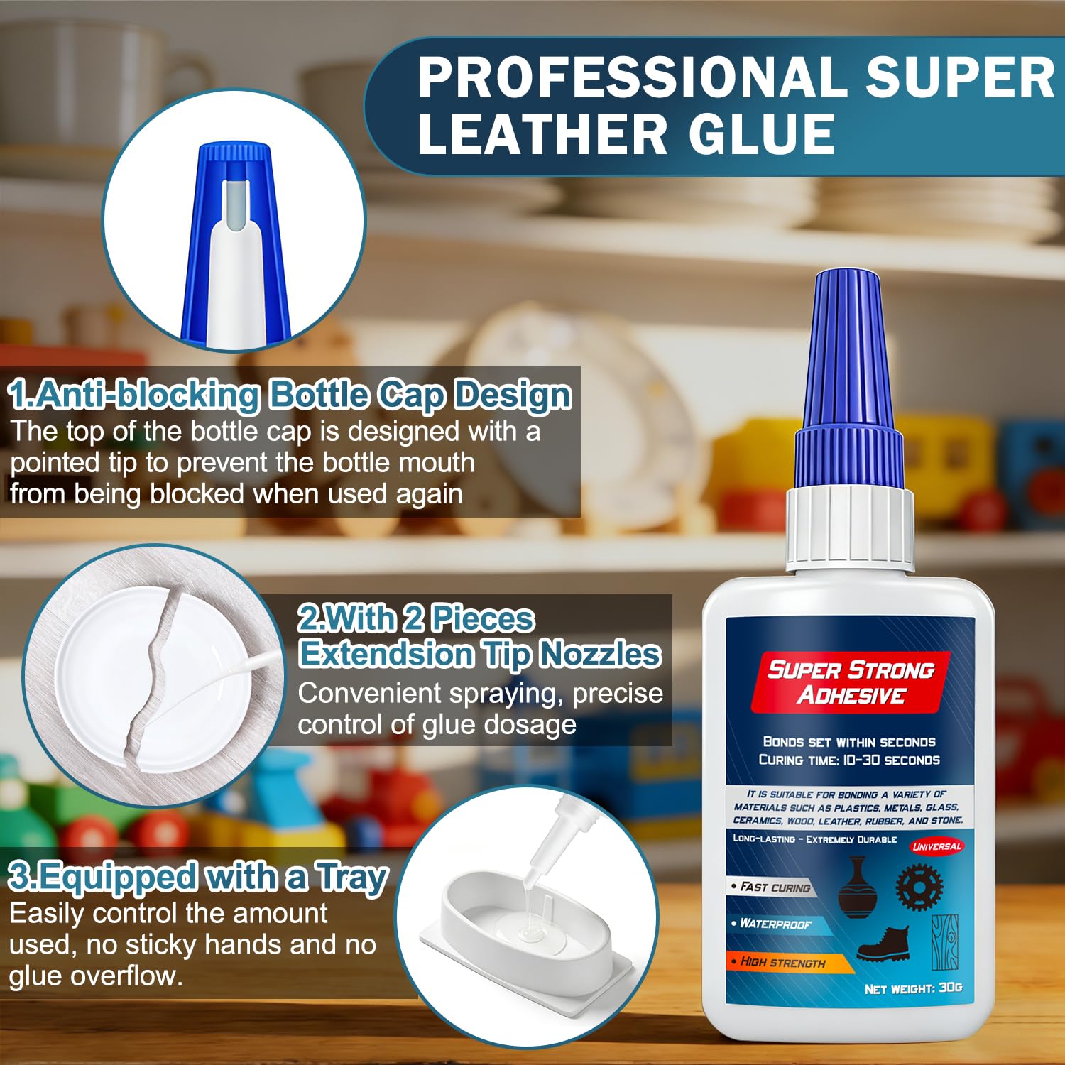 Colla Super - Professionale Super Glue con Testa Antiessiccazione, Trasparente Extra Forte Colla per Plastica, Metallo, Legno, Vetro, 30g - 3