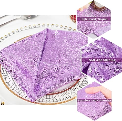Miniatura 6 de Eternal Beauty Servilletas de tela de lentejuelas lavanda de 12 x 12 pulgadas, paquete de 12 para fiestas, bodas, decoración de cenas de cumpleaños