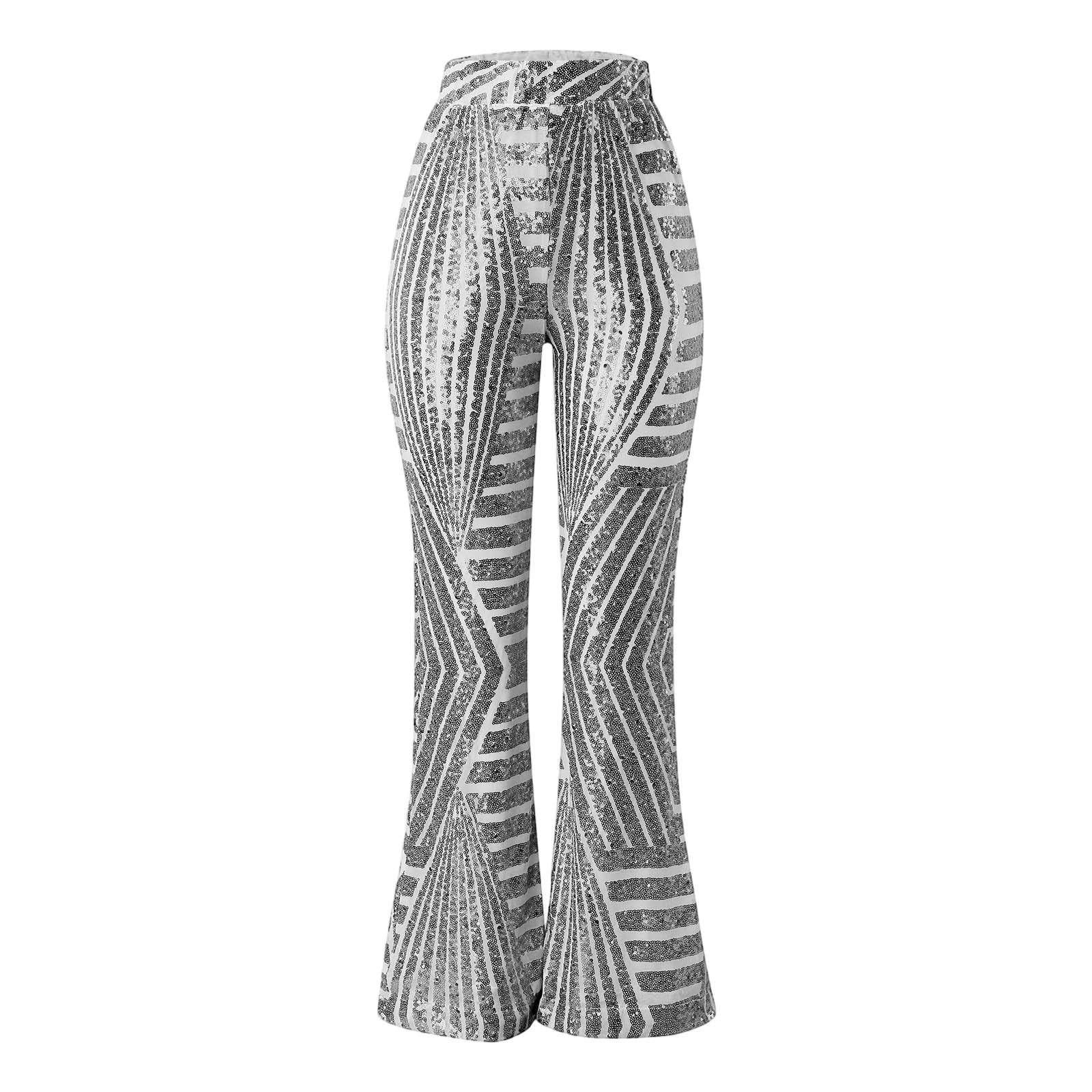 Generisch Pantaloni da donna eleganti e casual con paillettes, taglio stretto, gamba dritta, orlo largo, pantaloni lunghi