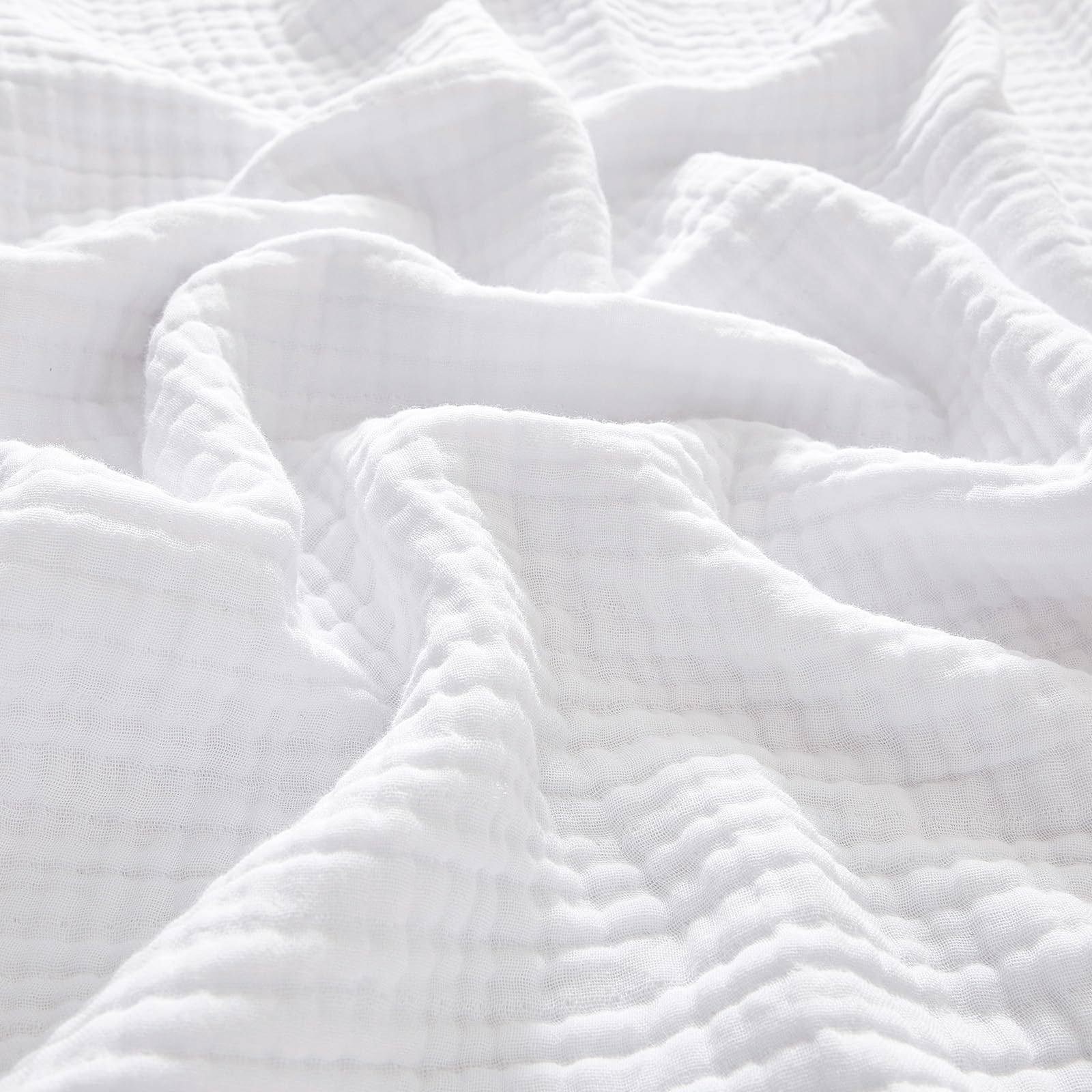 phf 100% cotton muslin blanket twin xl size 66"x90", 4-layer lightweight gauze throw, breathable cloud-soft minimalist blanket for bed, couch, camping & baby, white, ideal gift
