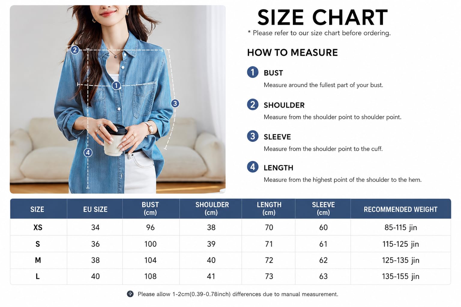 Camicia da Donna in Morbido Denim Tencel, vestibilità Ampia, Maniche Lunghe, Abbottonatura Frontale, Camicetta in Chambray, Leggera E Casual, con Tasche sul Petto, Ideale per Lavoro, Uffi