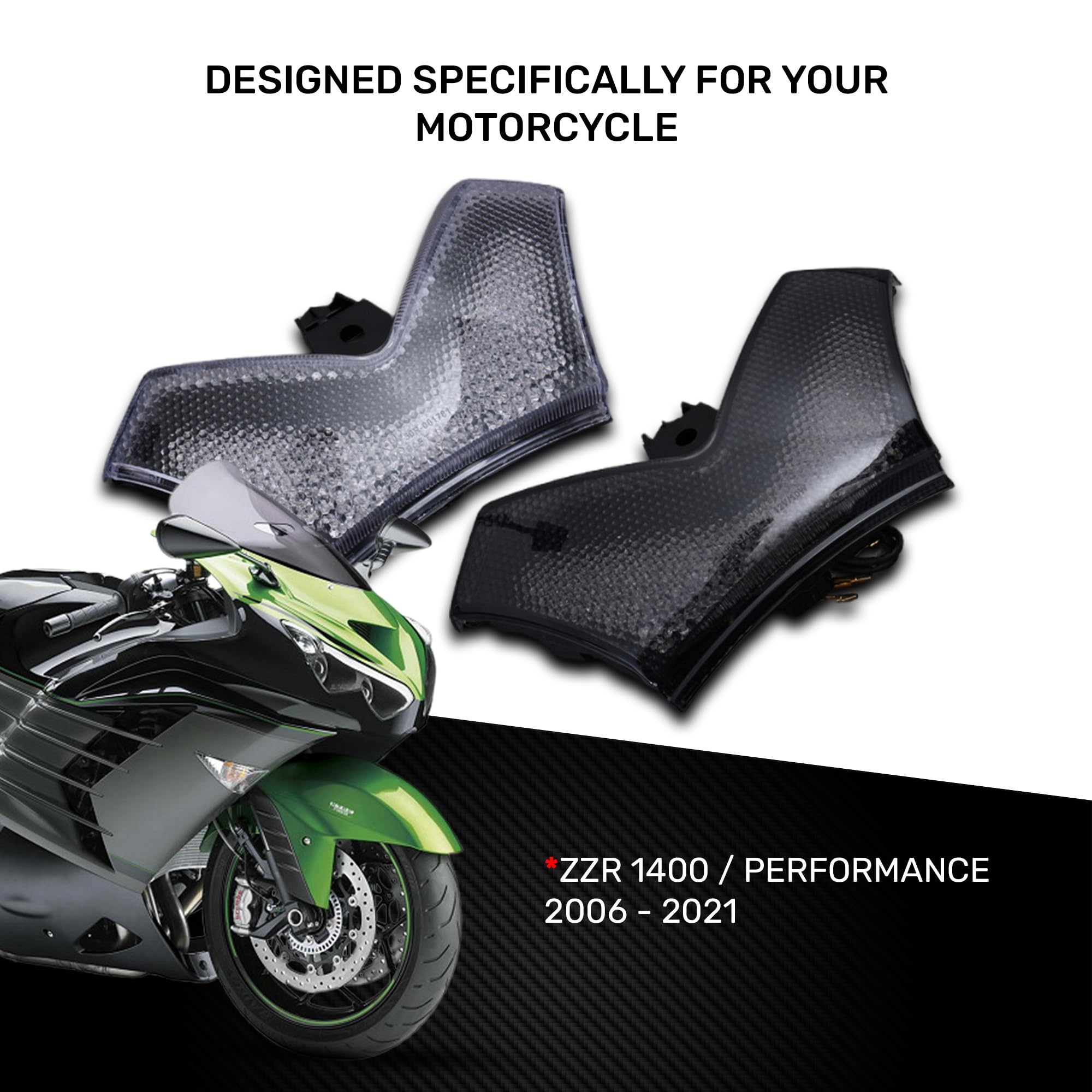 aVDB-moto LED Bremslicht/Rücklicht kompatibel mit KAWASAKI ZZR 1400 ZXT40 2006-2011 Plug & Play mit integrierten Blinkern (Getönt)