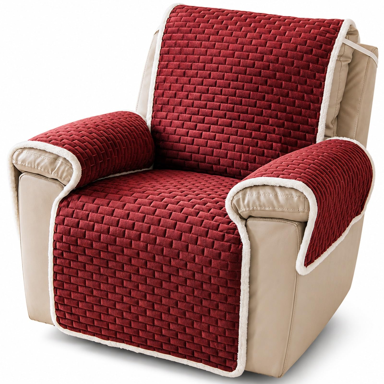 GZGLZDQ Recliner Chair Cover Non-slip, Armchair Cover Pet-safe Washable, Recliner Sofa Covers in Short Plush, Breathable Armchair Cover for Single Chairs Recliners Armchairs(G-burgundy)