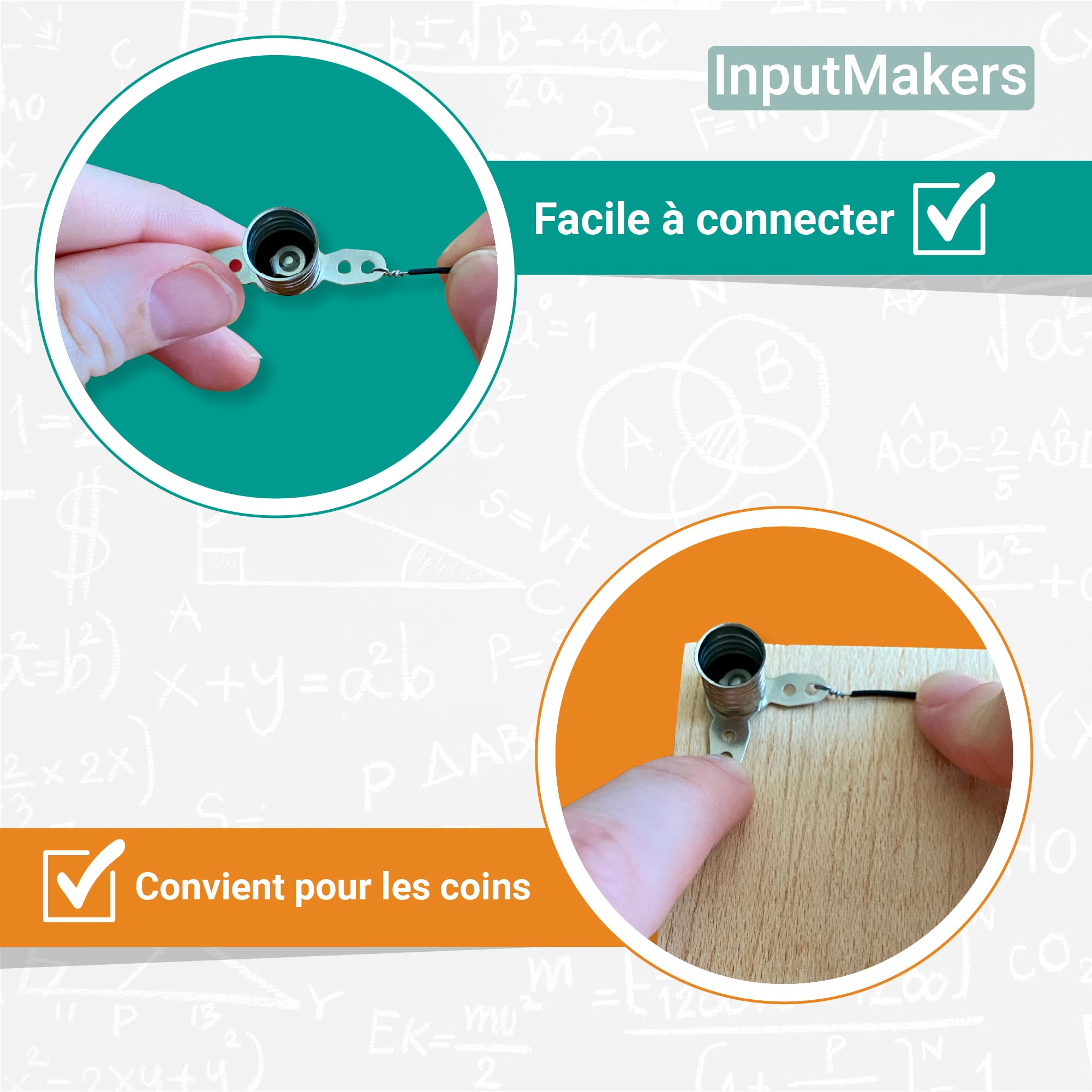 Kit d'électricité E10 : 25 ampoules 3,8 V 0,3 A et 25 douilles pour expériences circuits électriques