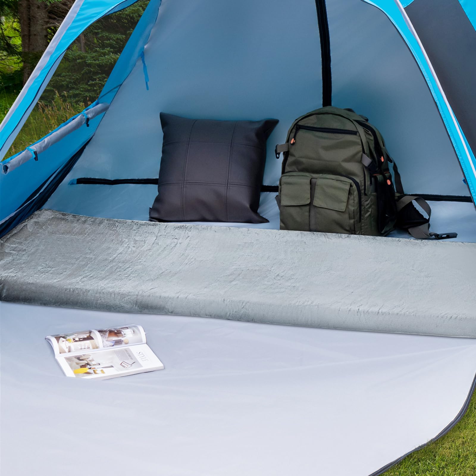COSTWAY Memory-Schaum Camping Matratze, aufrollbare Campingmatte mit wasserdichter Beschichtung, Rutschfester Unterseite & Tragetasche, Bodenmatratze, Schlafmatte, Schlafmatratze