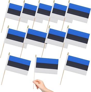 12 Pack Estonia Miniature Small Wooden Stick Flags Estonian Mini Handheld Flag Patio Lawn & Garden Outdoor Decorations,8x5 Inch