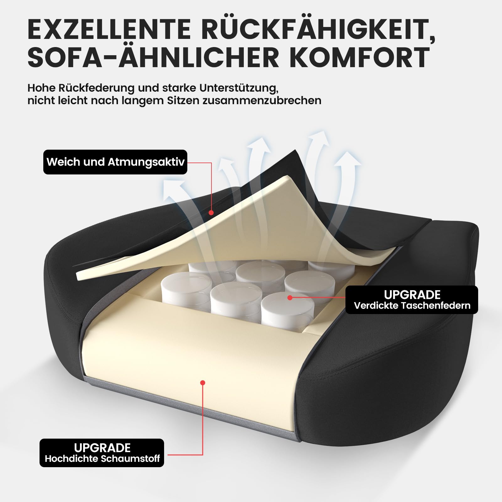 GTPLAYER Gaming Stuhl Stoff, Gaming Sessel mit Taschenfederkissen, ergonomischer Drehstuhl, Gamer Stuhl mit Fußstütze150 kg Belastbarkeit, schwarz