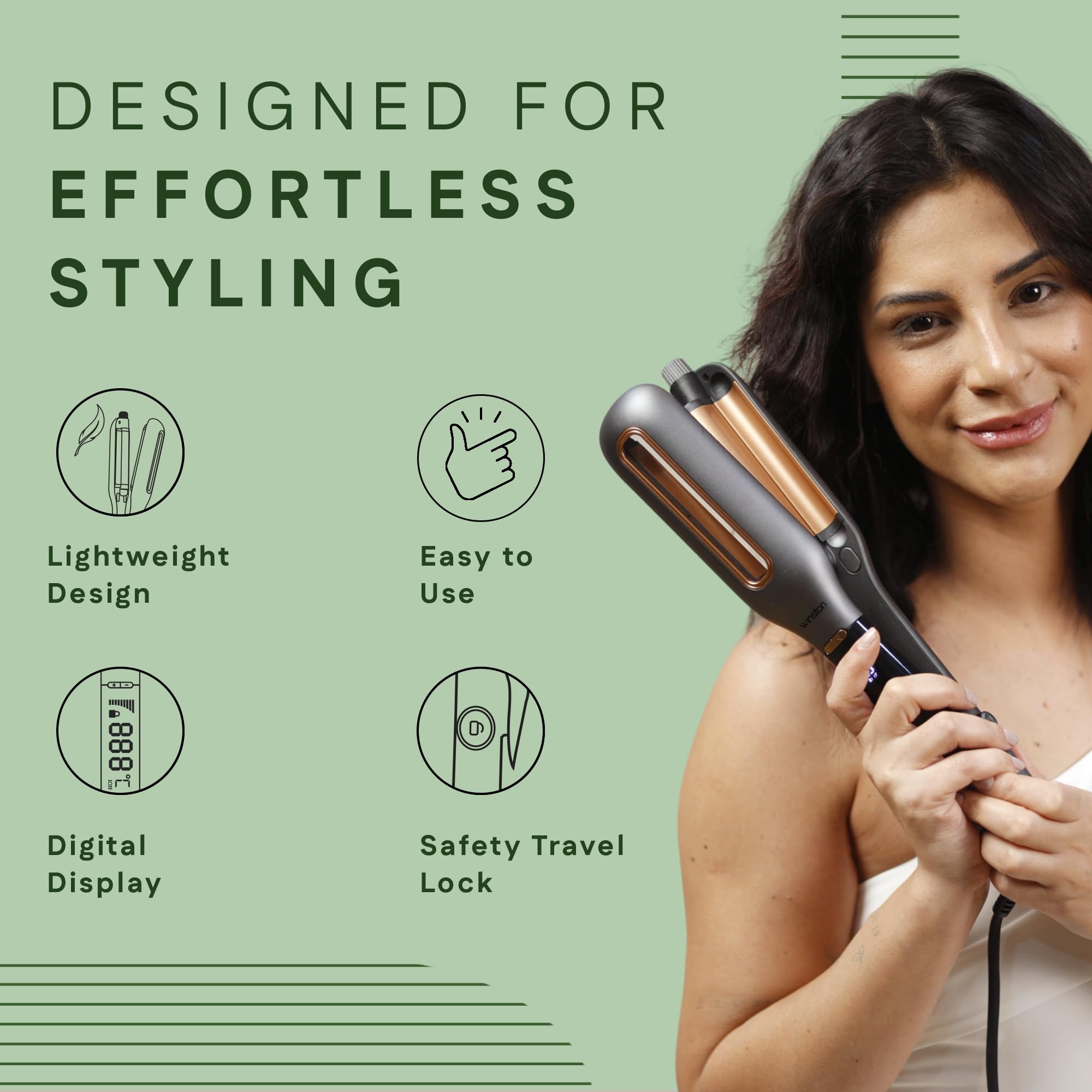 WINSTON Professional Hair Waver for Women - Adjustable Ceramic Wave Barrels (18mm/22mm/26mm), Instant Heat with LCD Display, Deep Waver Curler Machine for Frizz-Free Beach Waves - Image 4 thumbnail