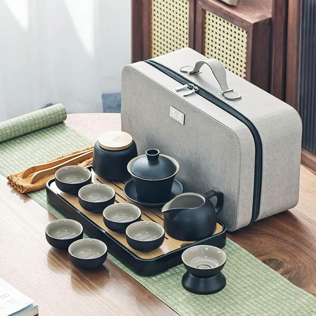 Chiński podróżny zestaw do herbaty Gaiwan przenośny zaparzacz ceremonia ceramiczne zestawy do herbaty filiżanka kompletne narzędzia prezent herbata kuchnia podgrzewacz