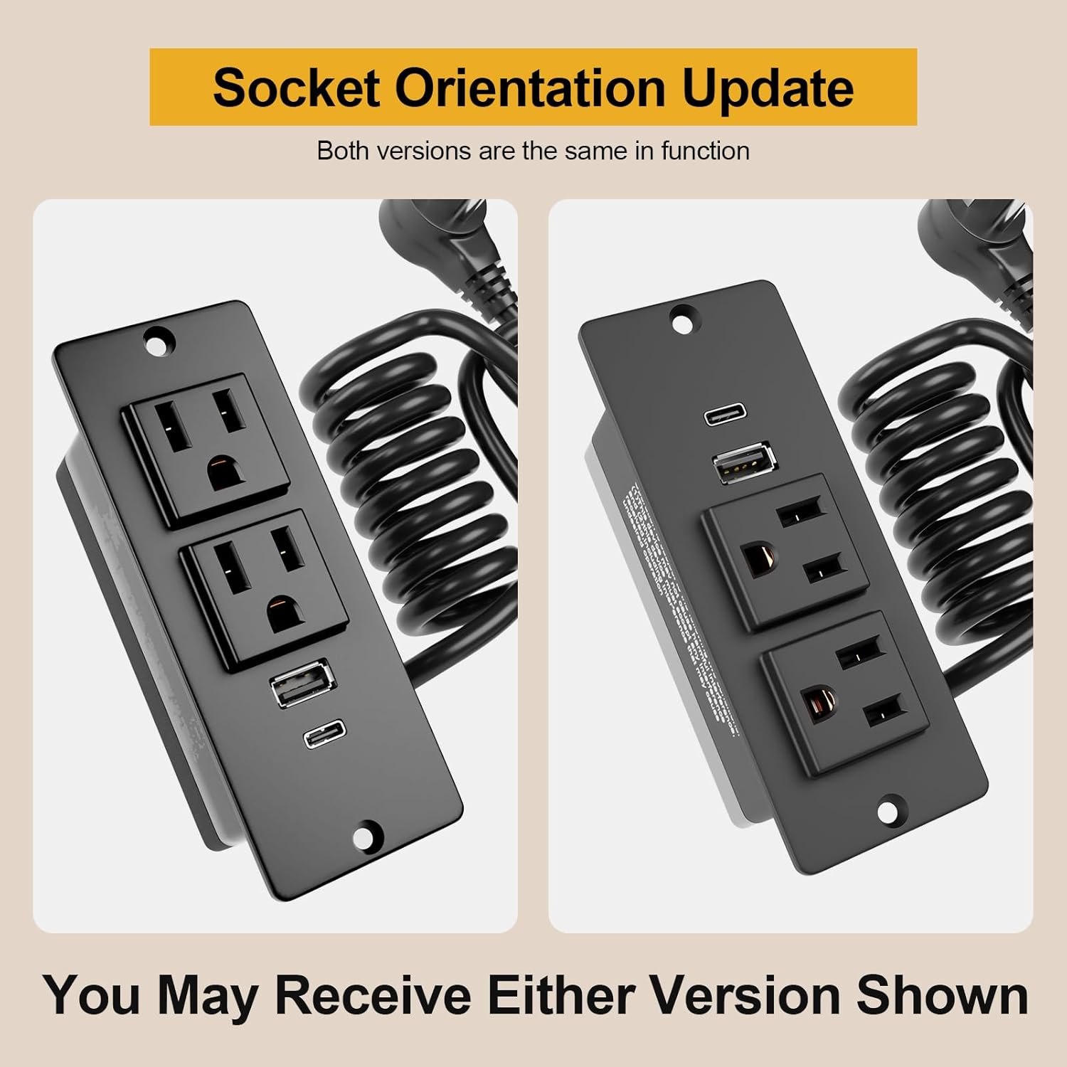 Drawer Outlet Kit, Recessed Drawer Socket with 4 Power Outlets, Clutter-Free Power Strip, 2 12 Amp AC Ports, USB-A, USB-C, 6.9FT Spring Power Cord, UL Listed